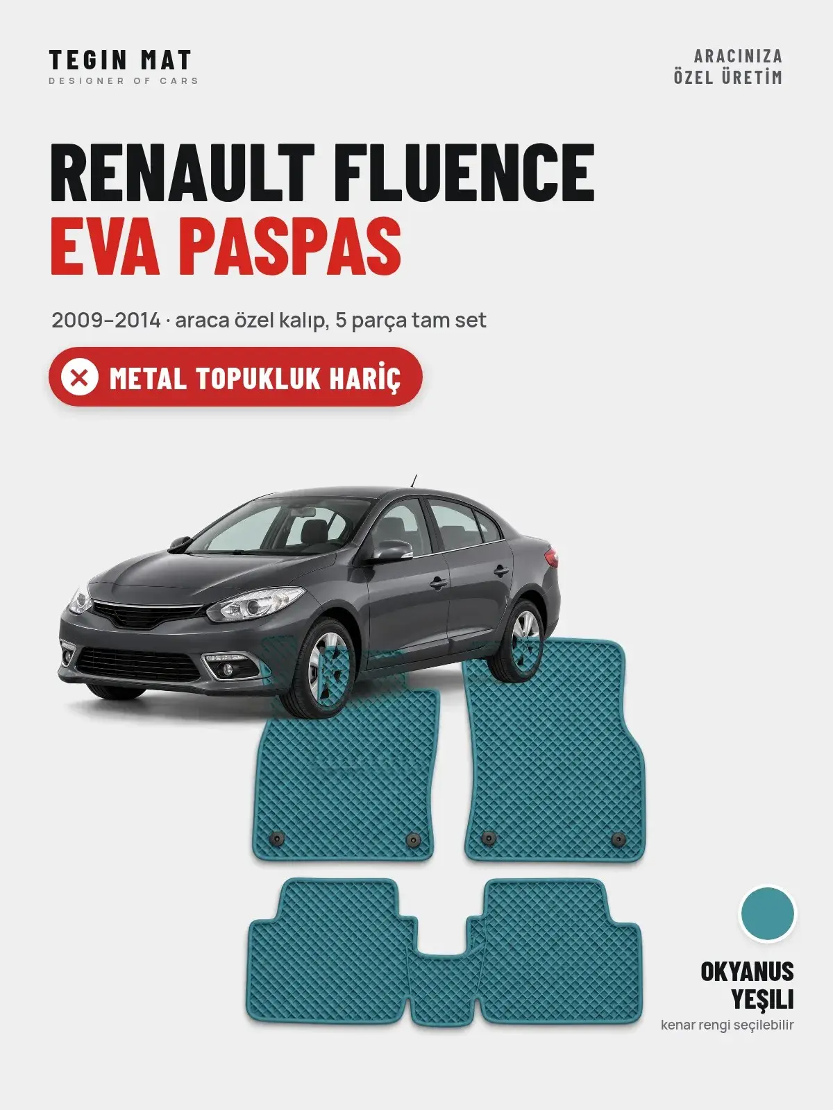 Renault Fluence EVA Oto Paspas Tam Set (2009–2014) Okyanus Yeşili – Metal Topukluk Hariç (1)