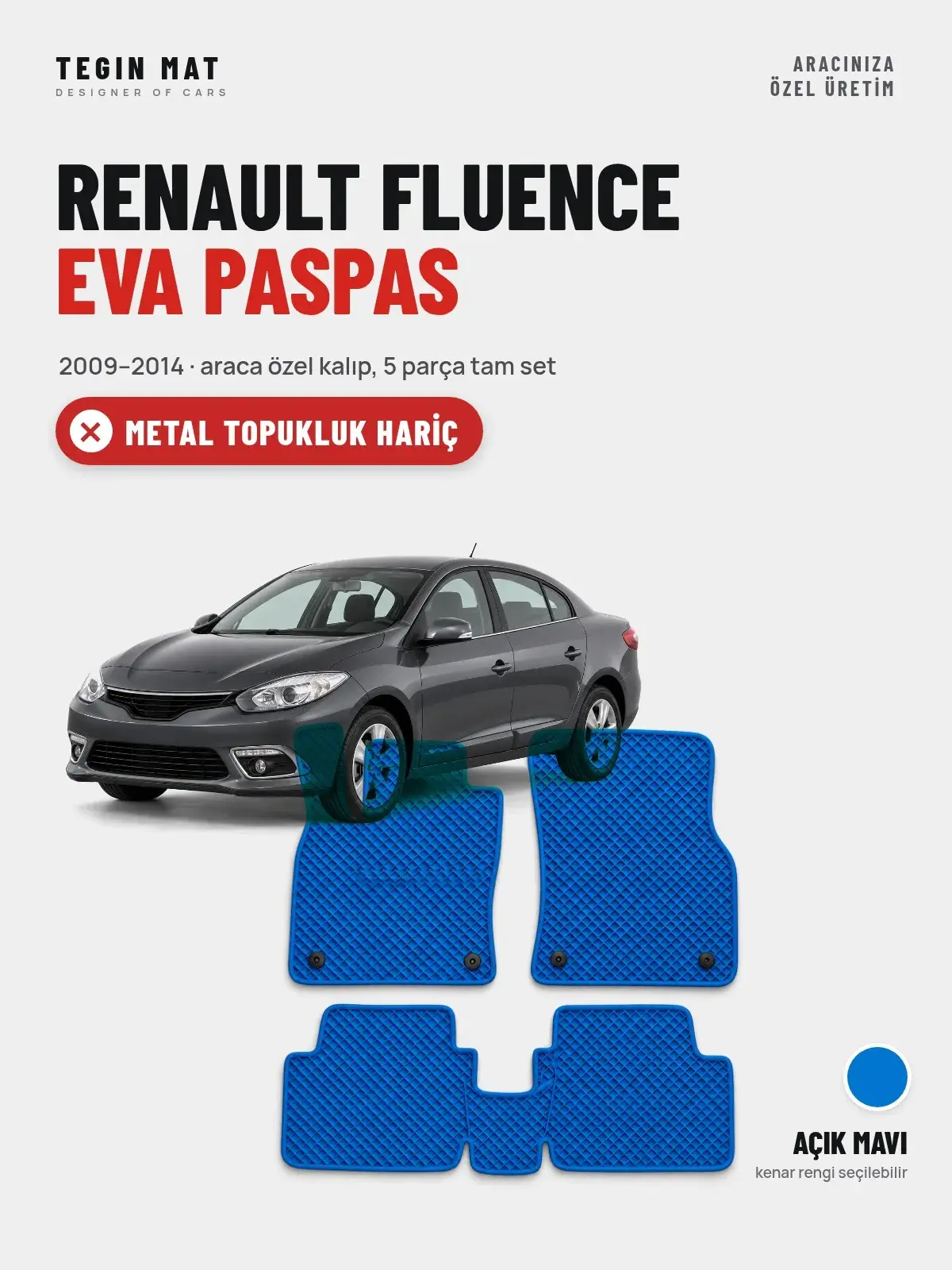 Renault Fluence EVA Oto Paspas Tam Set (2009–2014) Açık Mavi – Metal Topukluk Hariç (1)