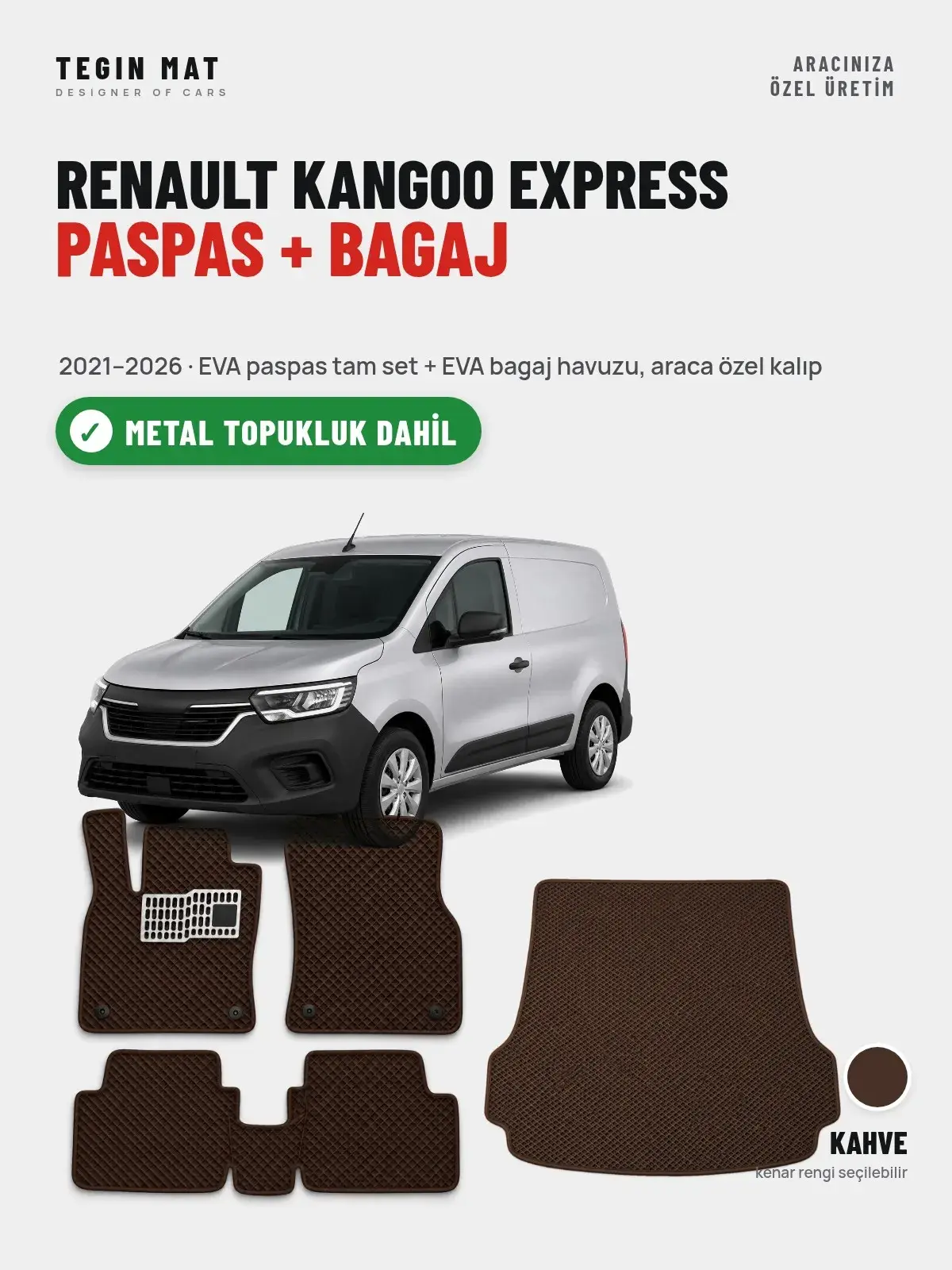 Renault Kangoo Express EVA Paspas + Bagaj Havuzu Seti (2021–2026) Kahve – Metal Topukluk Dahil (1)