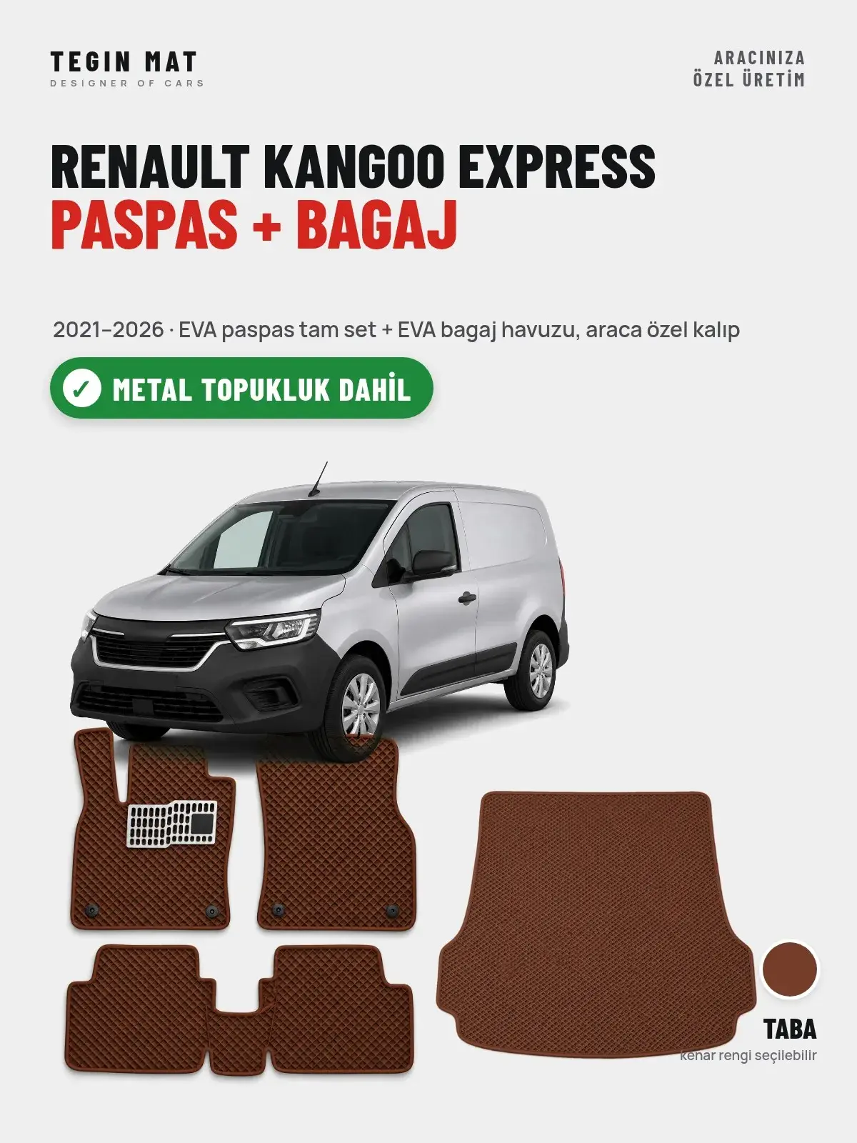 Renault Kangoo Express EVA Paspas + Bagaj Havuzu Seti (2021–2026) Taba – Metal Topukluk Dahil (1)