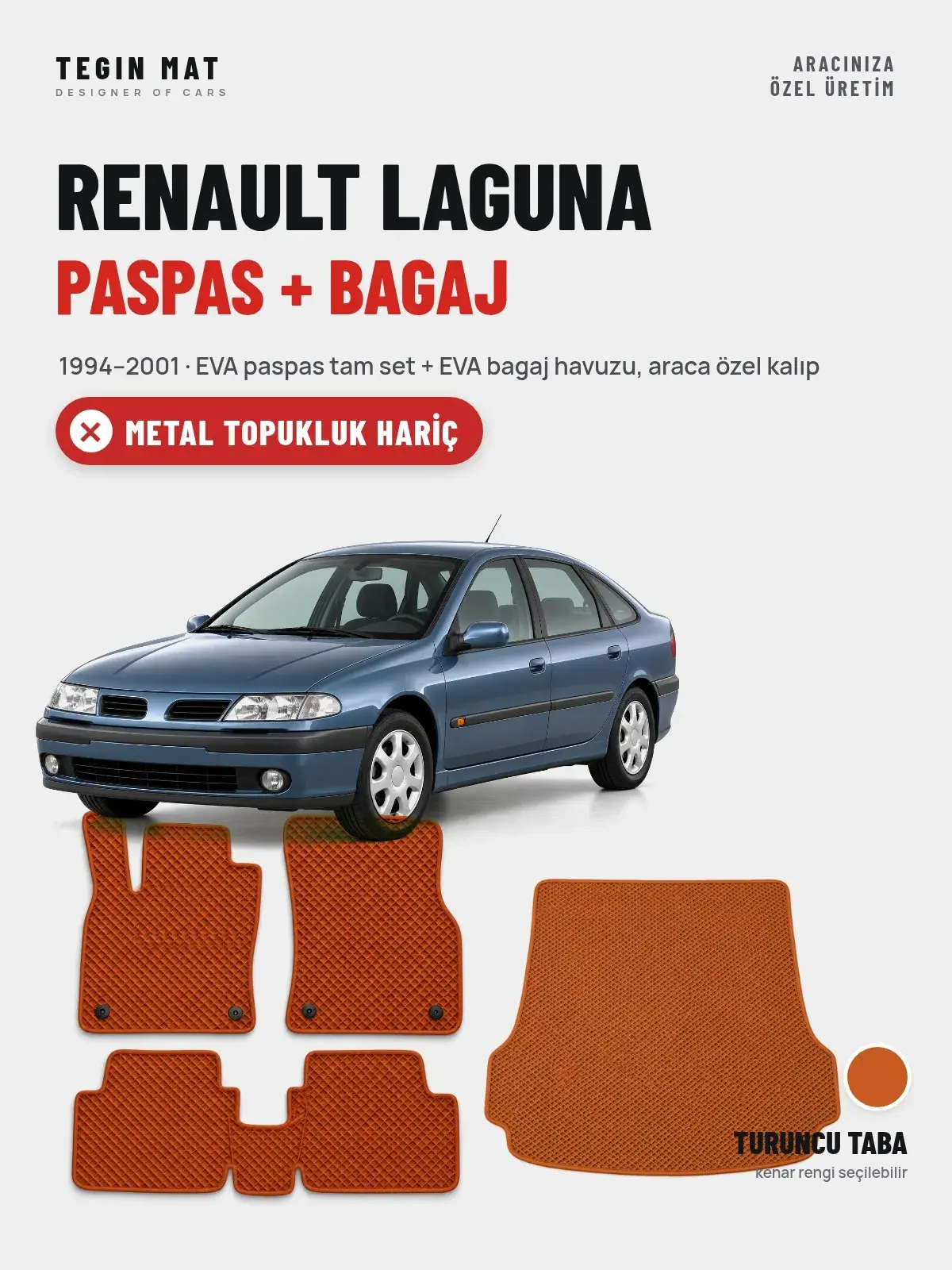Renault Laguna EVA Paspas + Bagaj Havuzu Seti (1994–2001) Turuncu Taba – Metal Topukluk Hariç (1)