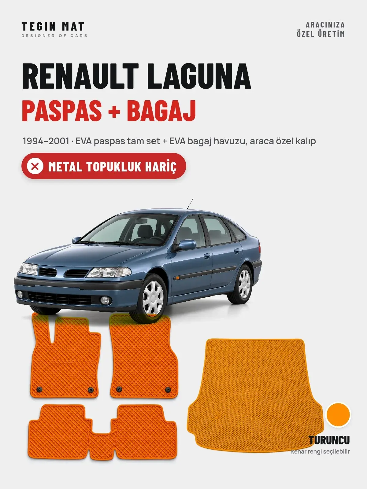 Renault Laguna EVA Paspas + Bagaj Havuzu Seti (1994–2001) Turuncu – Metal Topukluk Hariç (1)