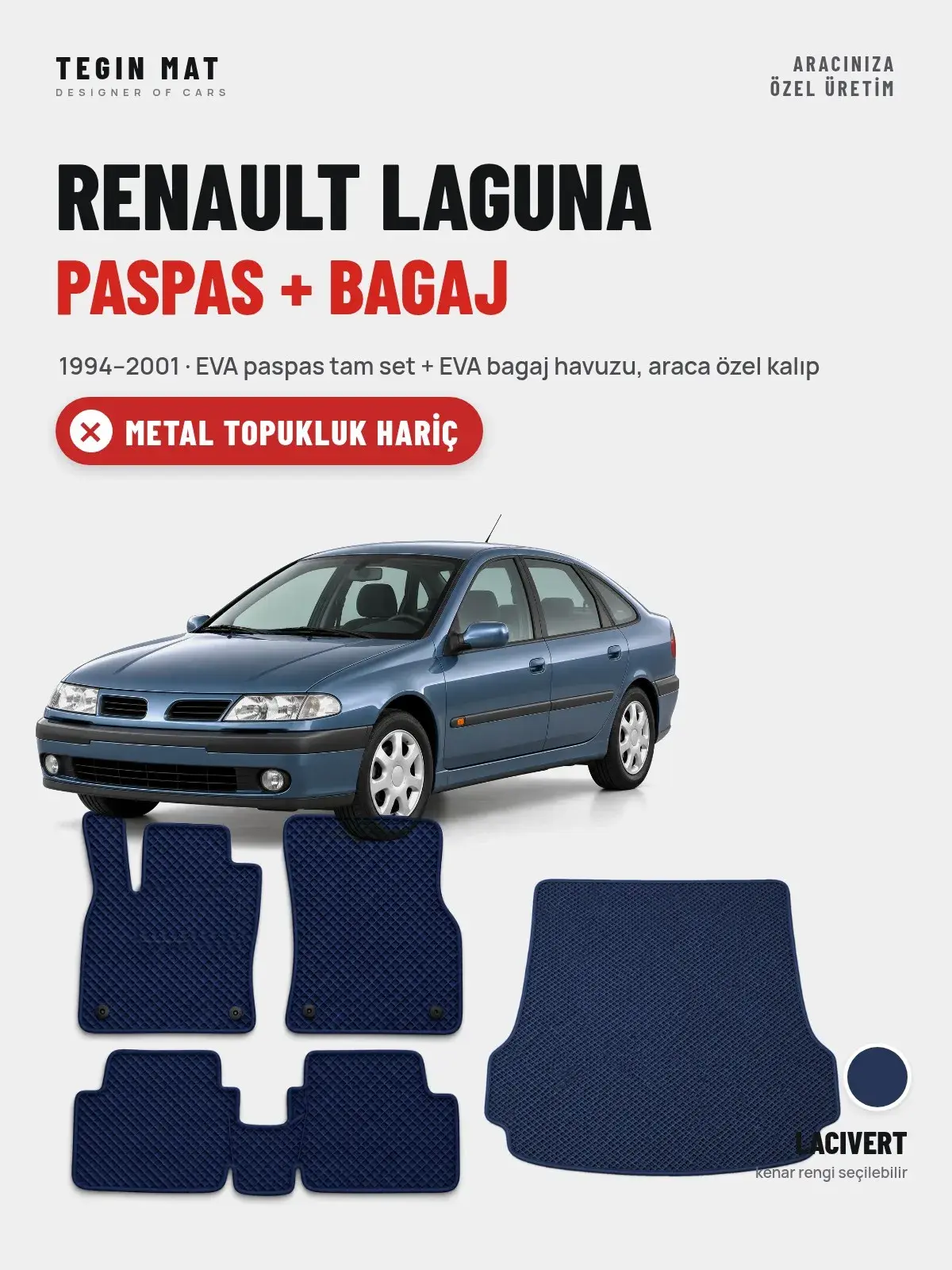 Renault Laguna EVA Paspas + Bagaj Havuzu Seti (1994–2001) Lacivert – Metal Topukluk Hariç (1)