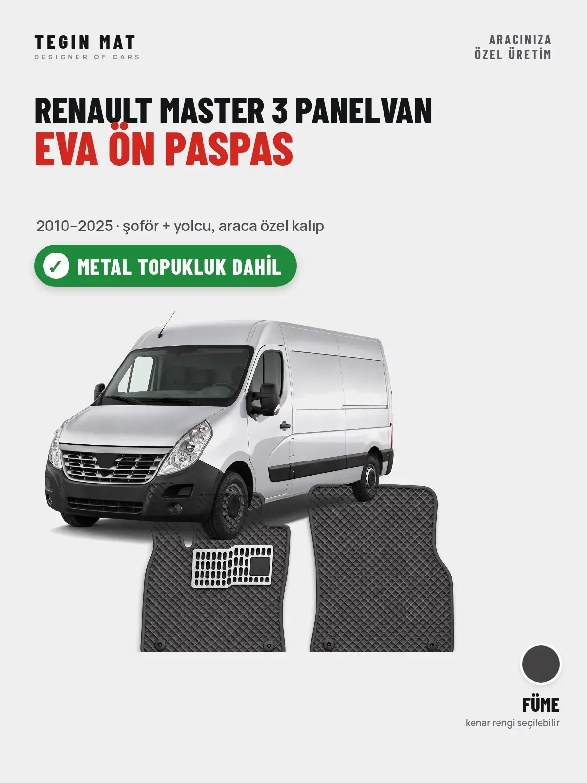 Renault Master 3 Panelvan EVA Ön Paspas (2010–2025) Füme – Metal Topukluk Dahil (1)