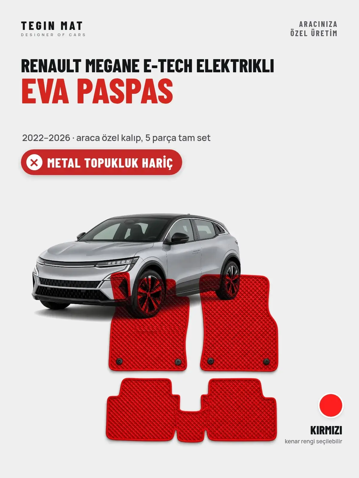 Renault Megane E-Tech Elektrikli EVA Oto Paspas Tam Set (2022–2026) Kırmızı – Metal Topukluk Hariç (1)
