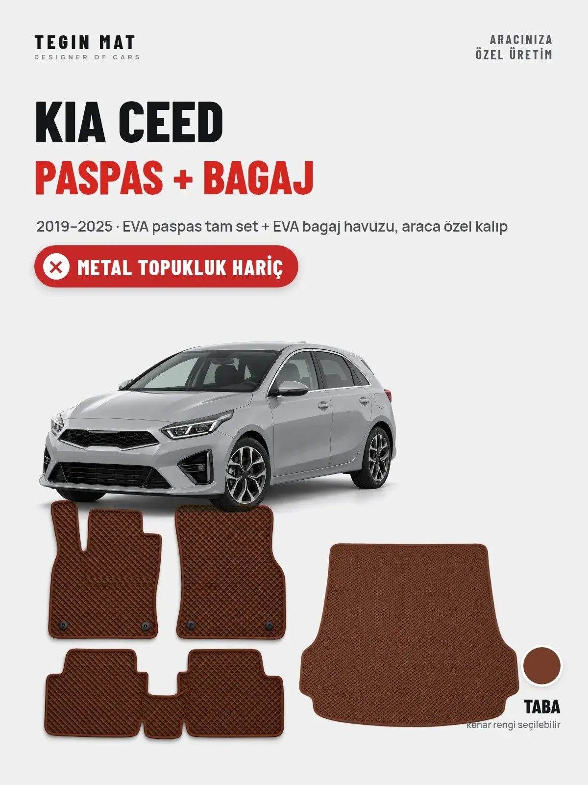 Kia Ceed EVA Paspas + Bagaj Havuzu Seti (2019–2025) Taba – Metal Topukluk Hariç (1)