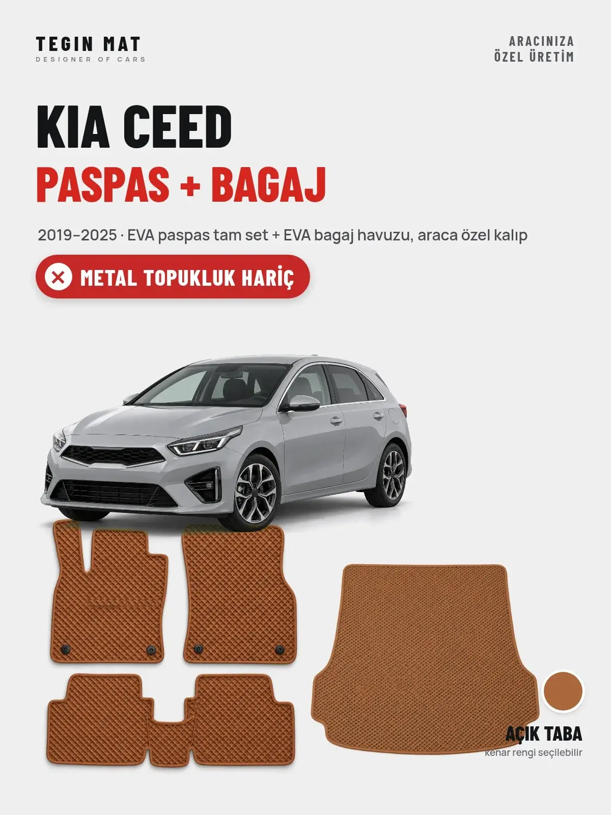 Kia Ceed EVA Paspas + Bagaj Havuzu Seti (2019–2025) Açık Taba – Metal Topukluk Hariç (1)