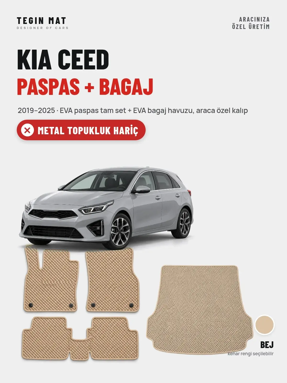 Kia Ceed EVA Paspas + Bagaj Havuzu Seti (2019–2025) Bej – Metal Topukluk Hariç (1)