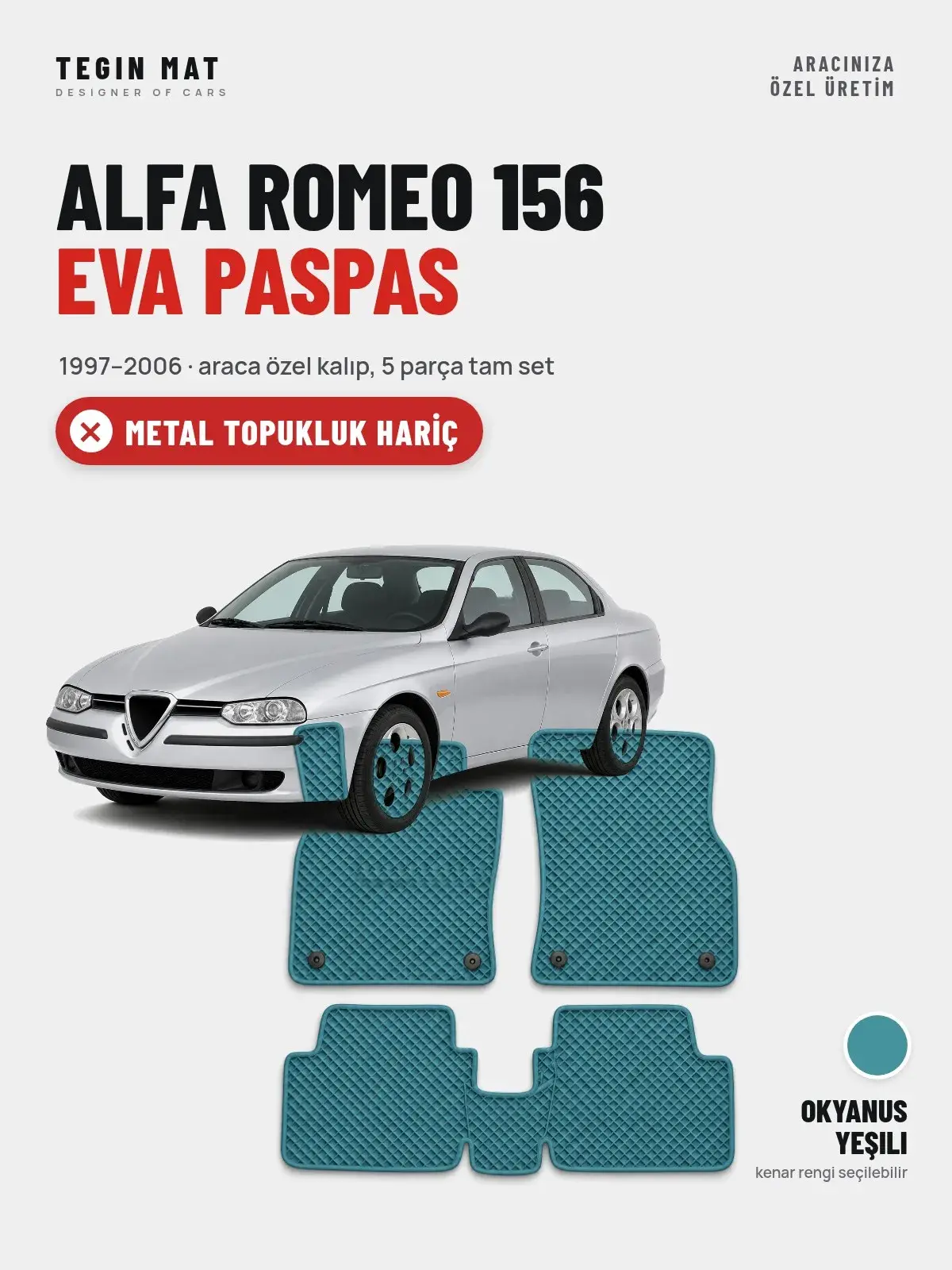 Alfa Romeo 156 EVA Oto Paspas Tam Set (1997–2006) Okyanus Yeşili – Metal Topukluk Hariç (1)