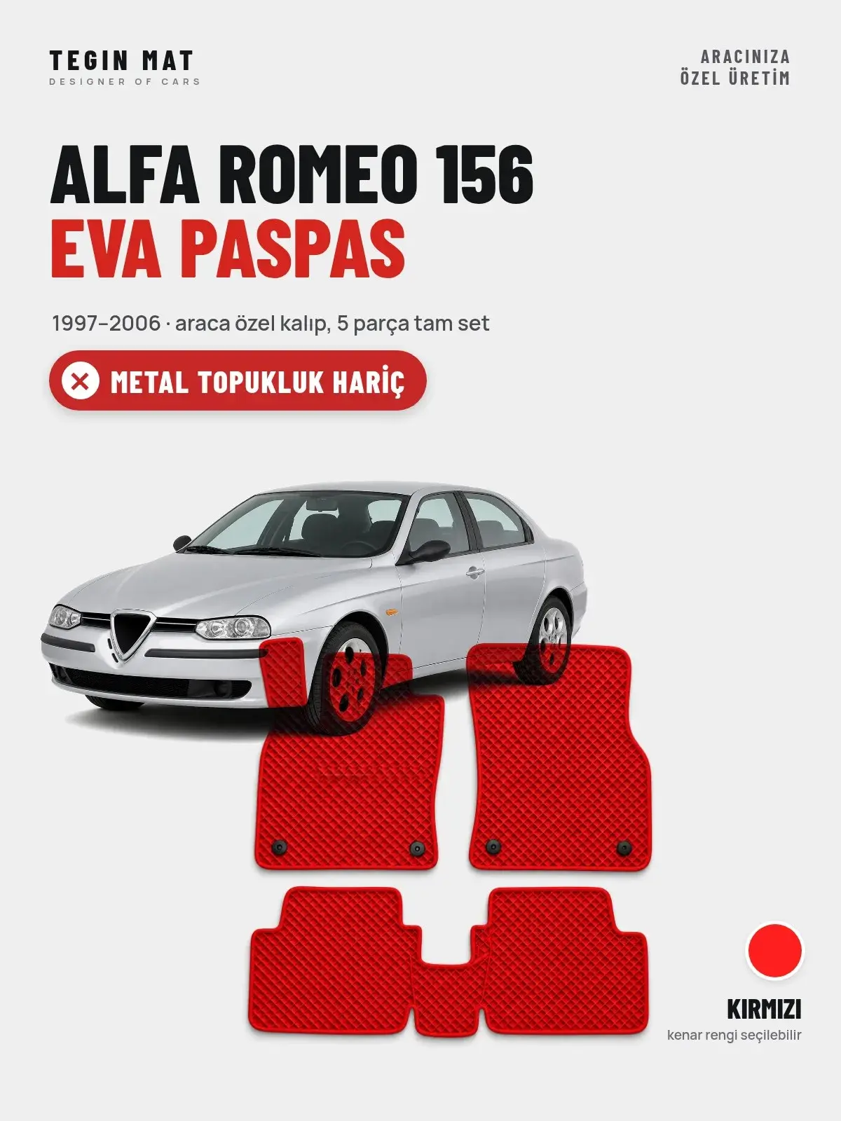 Alfa Romeo 156 EVA Oto Paspas Tam Set (1997–2006) Kırmızı – Metal Topukluk Hariç (1)