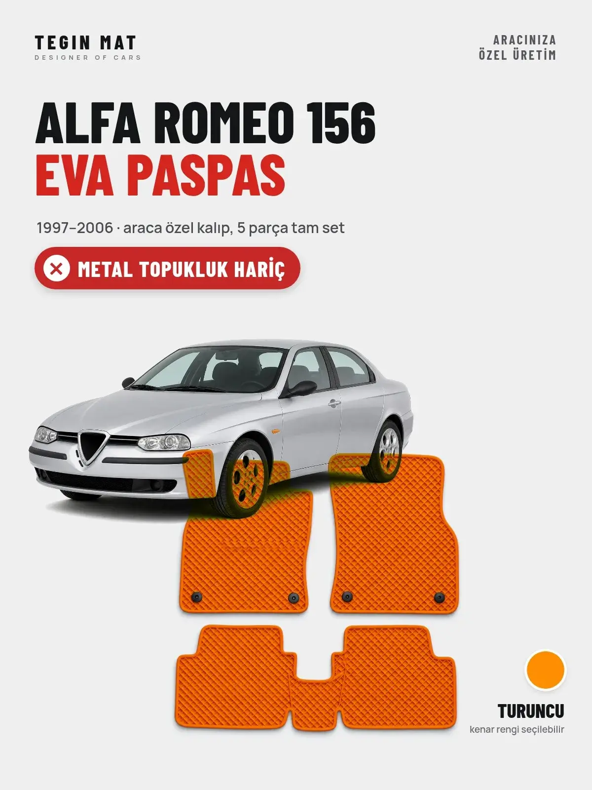 Alfa Romeo 156 EVA Oto Paspas Tam Set (1997–2006) Turuncu – Metal Topukluk Hariç (1)