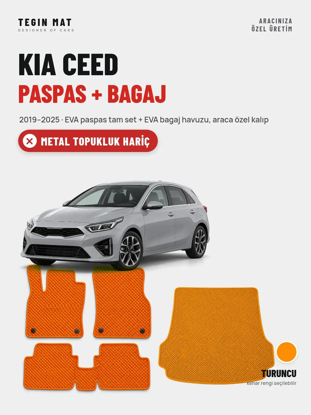 Kia Ceed EVA Paspas + Bagaj Havuzu Seti (2019–2025) Turuncu – Metal Topukluk Hariç (1)