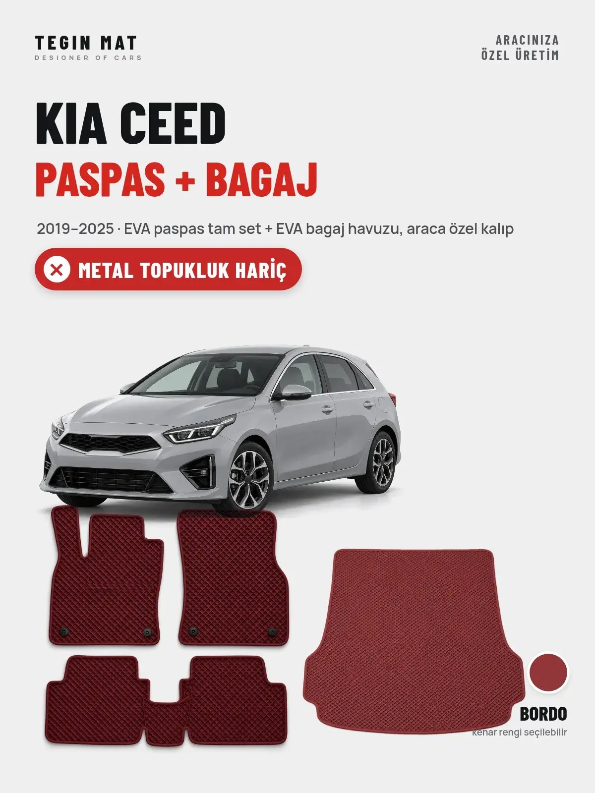 Kia Ceed EVA Paspas + Bagaj Havuzu Seti (2019–2025) Bordo – Metal Topukluk Hariç (1)