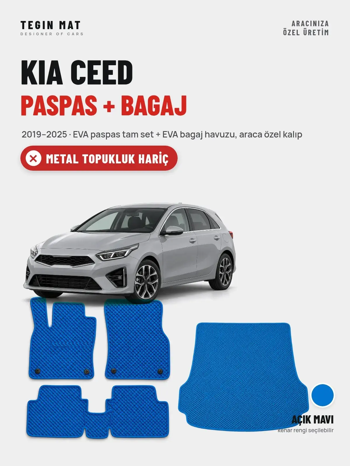 Kia Ceed EVA Paspas + Bagaj Havuzu Seti (2019–2025) Açık Mavi – Metal Topukluk Hariç (1)
