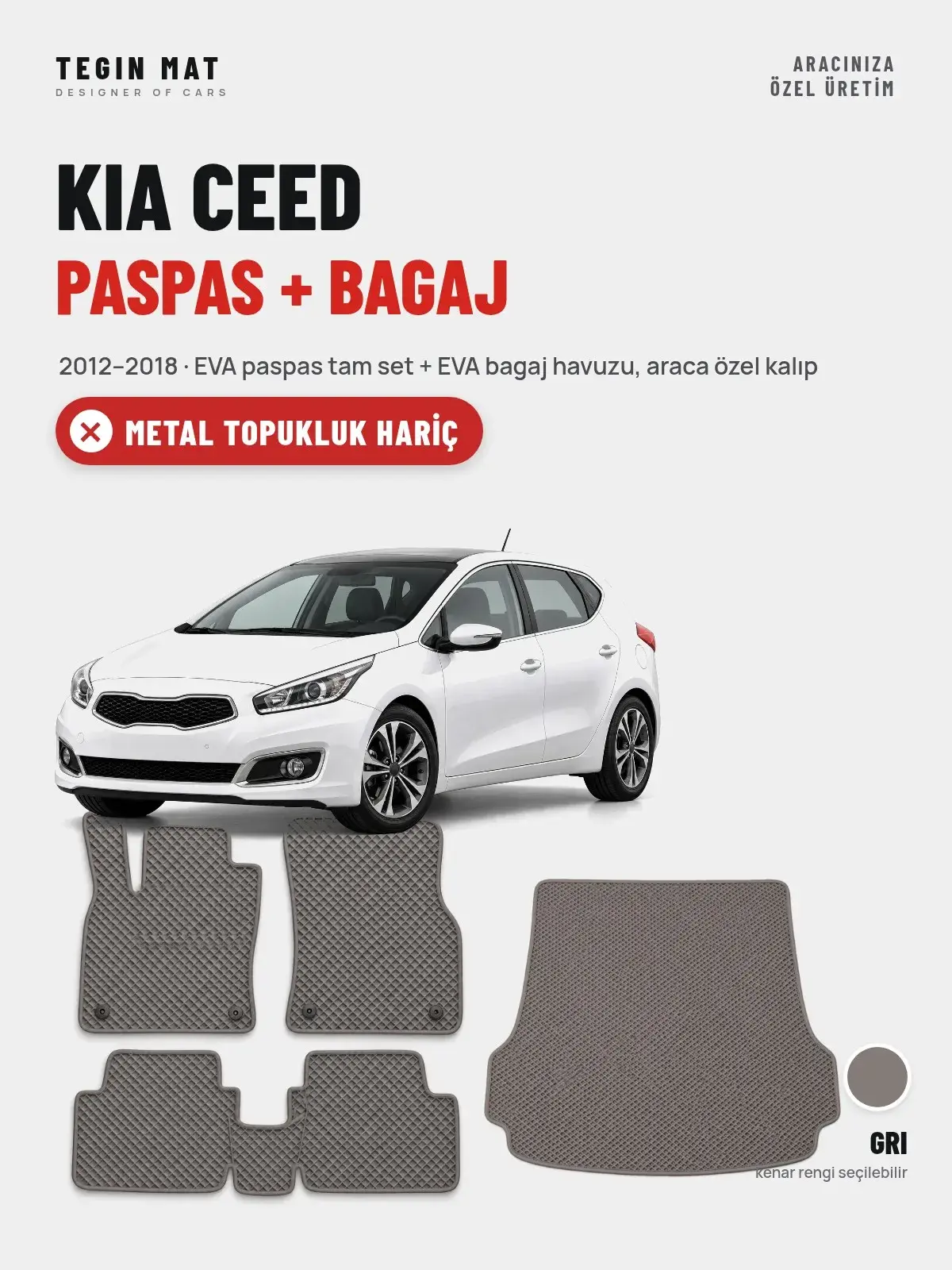Kia Ceed EVA Paspas + Bagaj Havuzu Seti (2012–2018) Gri – Metal Topukluk Hariç (1)