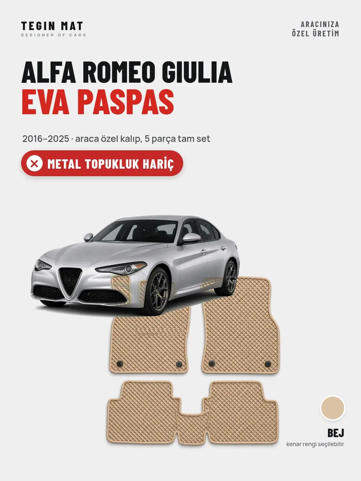 Alfa Romeo Giulia EVA Oto Paspas Tam Set (2016–2025) Bej – Metal Topukluk Hariç (1)