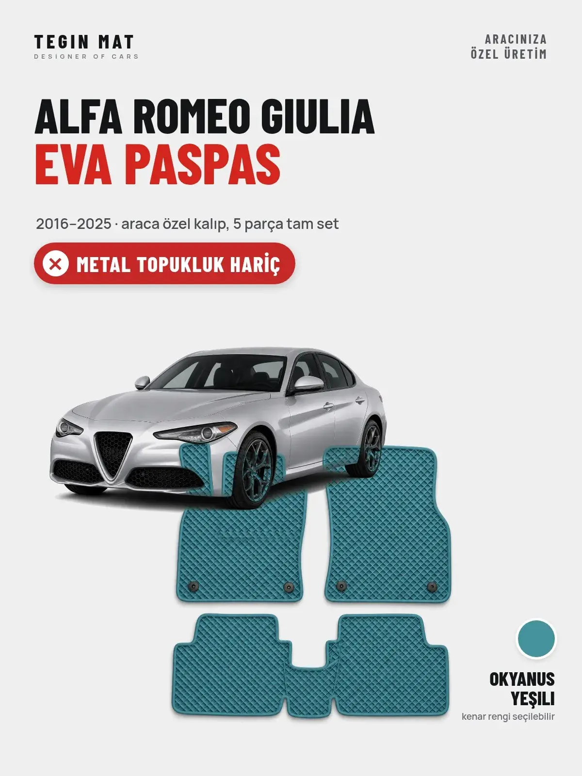 Alfa Romeo Giulia EVA Oto Paspas Tam Set (2016–2025) Okyanus Yeşili – Metal Topukluk Hariç (1)