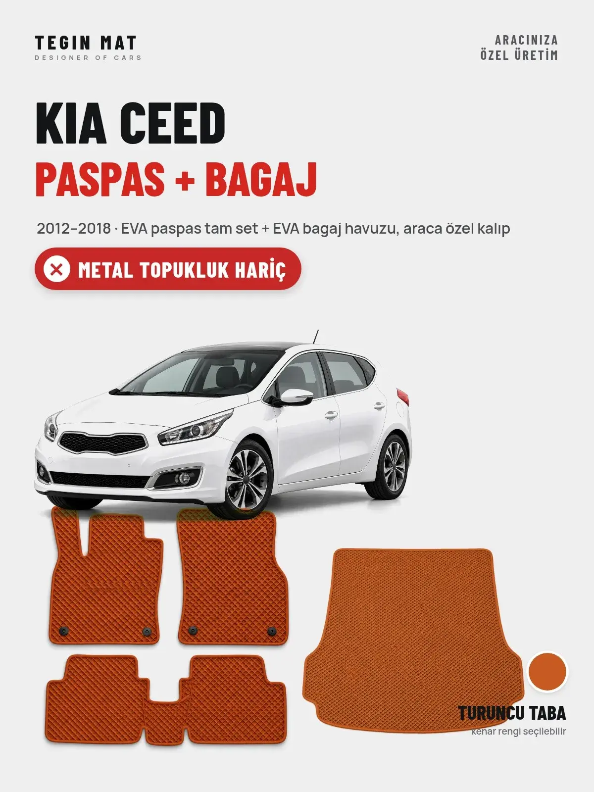 Kia Ceed EVA Paspas + Bagaj Havuzu Seti (2012–2018) Turuncu Taba – Metal Topukluk Hariç (1)