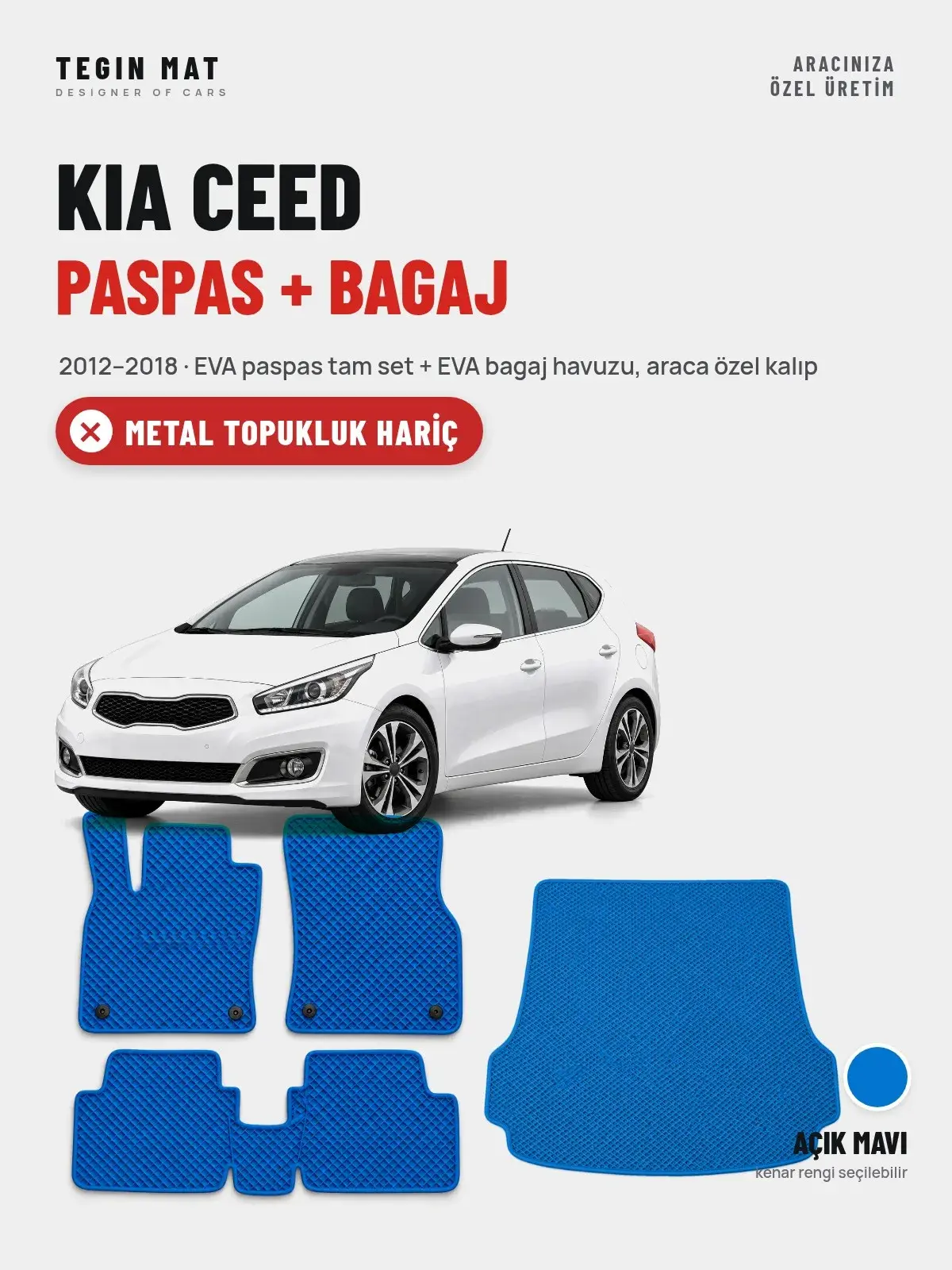 Kia Ceed EVA Paspas + Bagaj Havuzu Seti (2012–2018) Açık Mavi – Metal Topukluk Hariç (1)