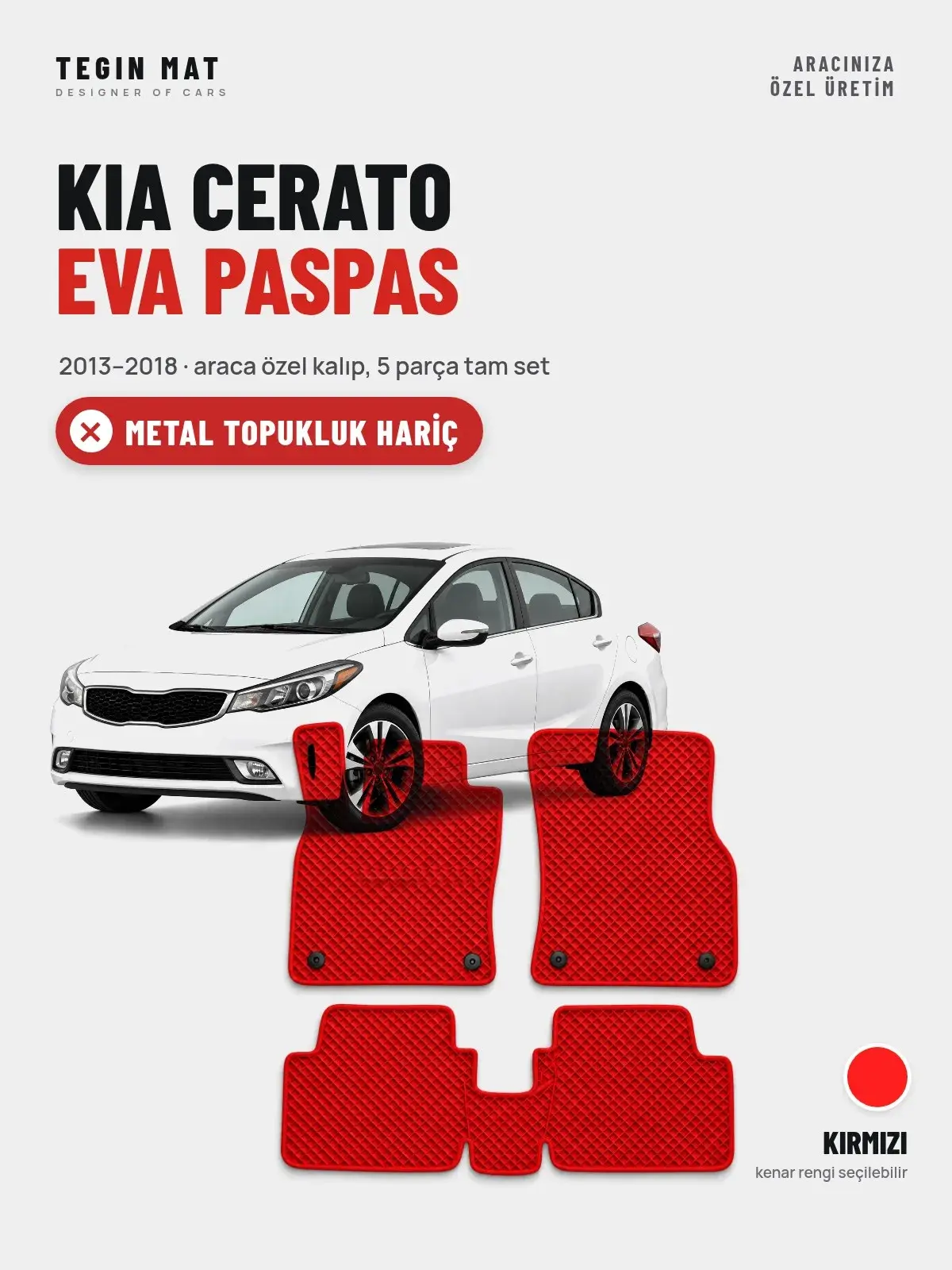 Kia Cerato EVA Oto Paspas Tam Set (2013–2018) Kırmızı – Metal Topukluk Hariç (1)