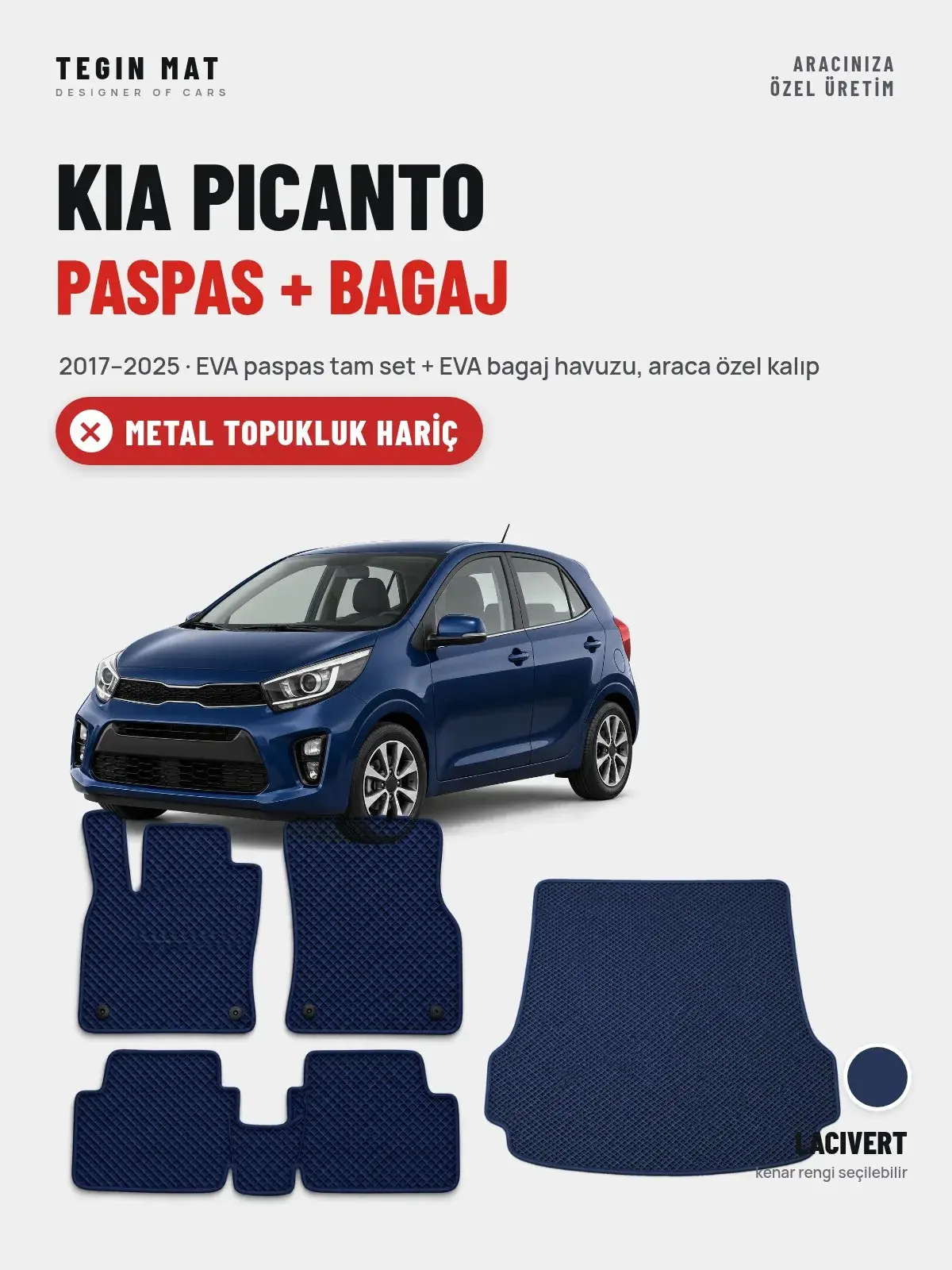 Kia Picanto EVA Paspas + Bagaj Havuzu Seti (2017–2025) Lacivert – Metal Topukluk Hariç (1)
