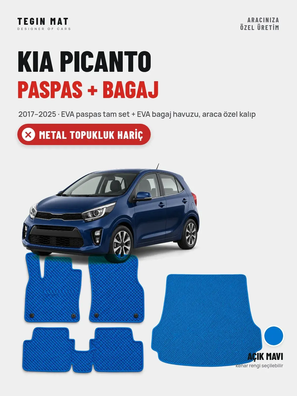 Kia Picanto EVA Paspas + Bagaj Havuzu Seti (2017–2025) Açık Mavi – Metal Topukluk Hariç (1)