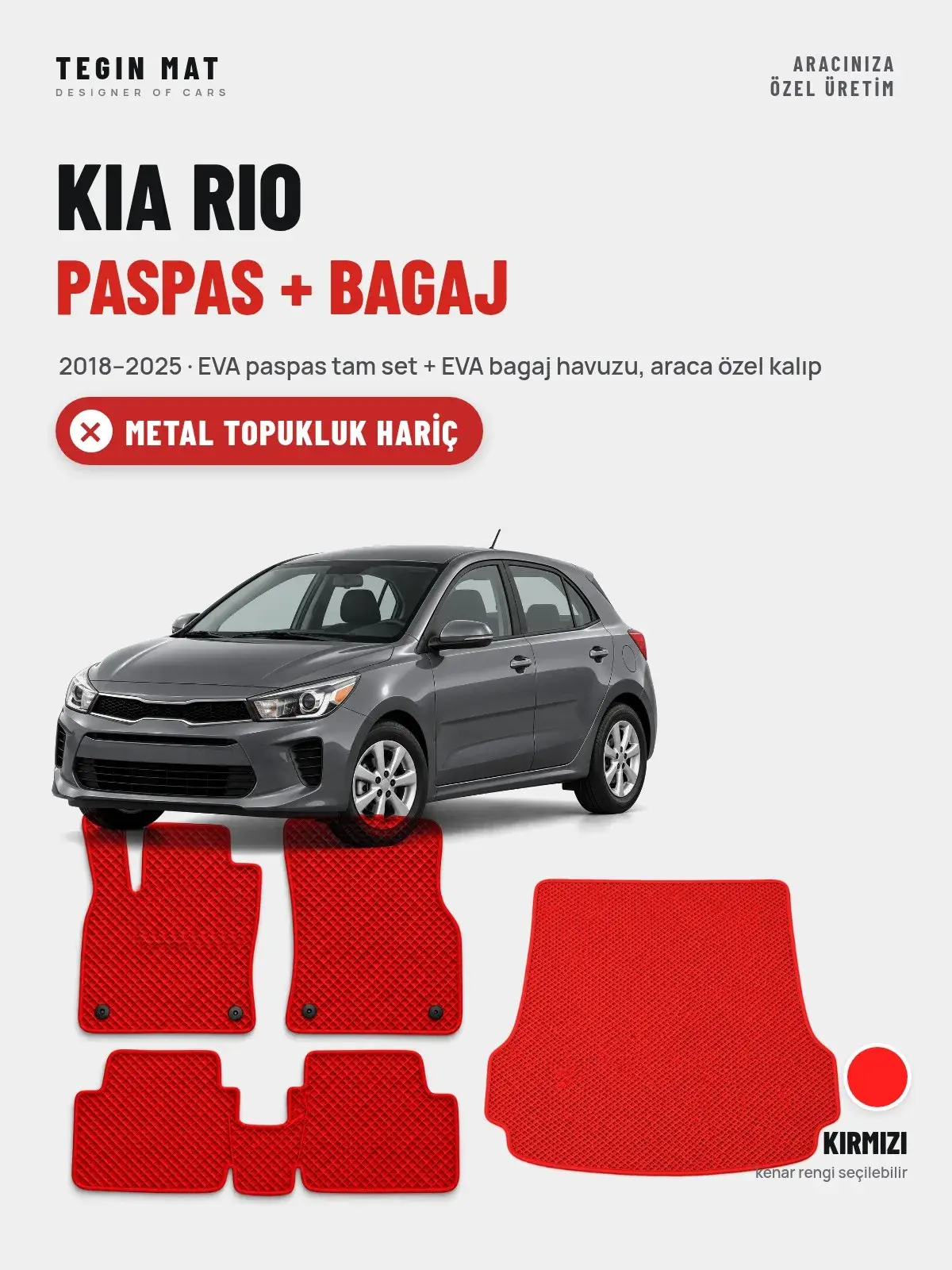 Kia Rio EVA Paspas + Bagaj Havuzu Seti (2018–2025) Kırmızı – Metal Topukluk Hariç (1)