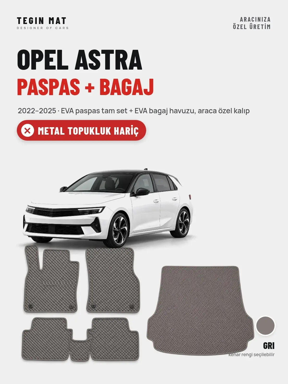 Opel Astra EVA Paspas + Bagaj Havuzu Seti (2022–2025) Gri – Metal Topukluk Hariç (1)