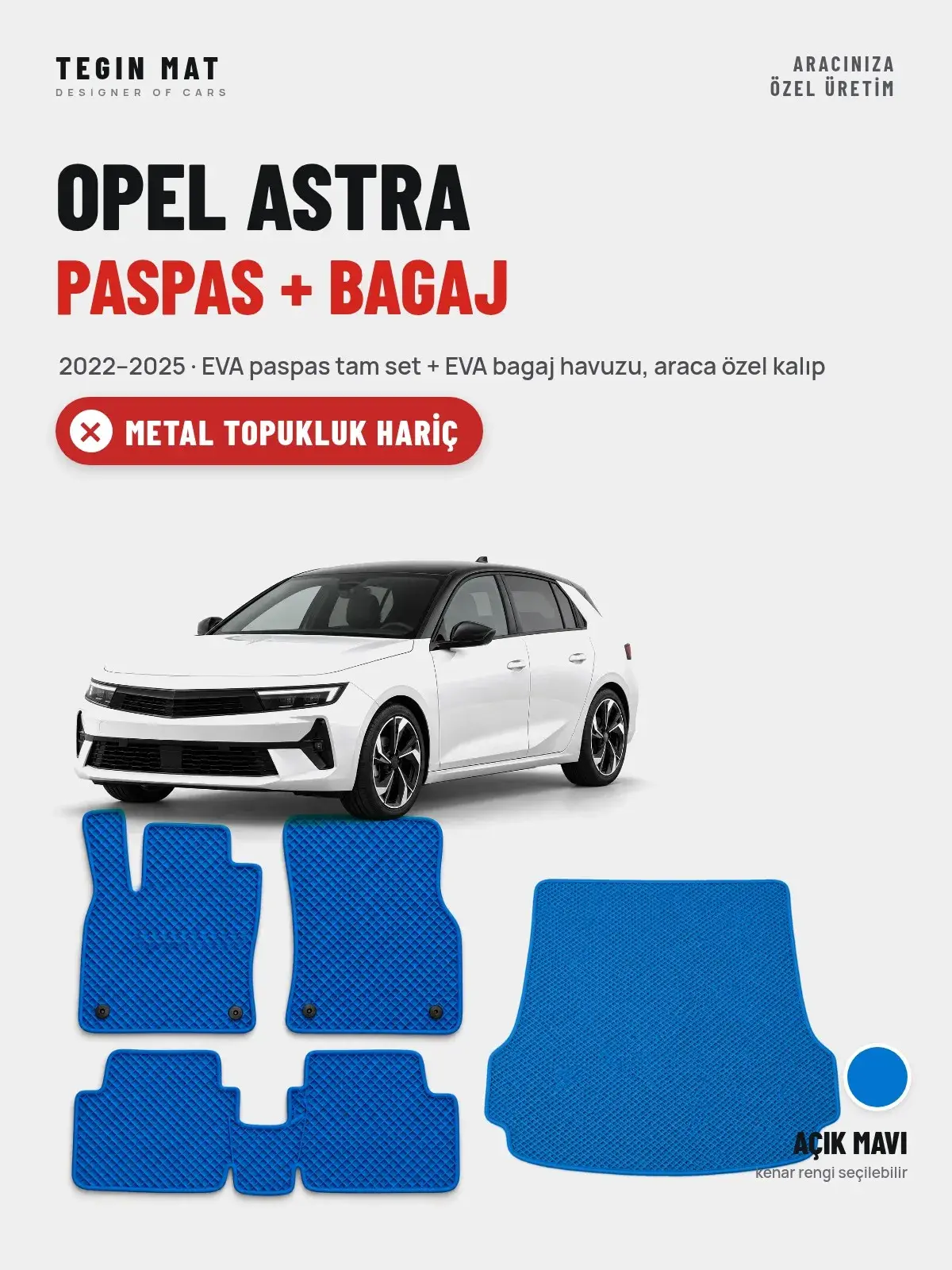 Opel Astra EVA Paspas + Bagaj Havuzu Seti (2022–2025) Açık Mavi – Metal Topukluk Hariç (1)