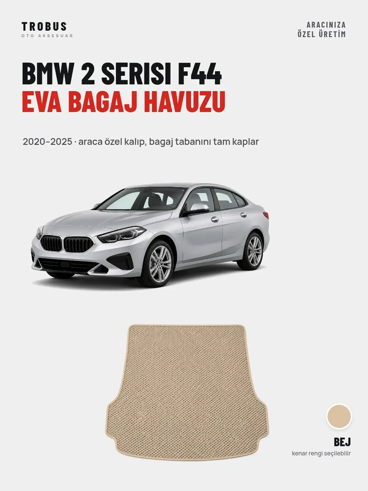 BMW 2 Serisi F44 EVA Bagaj Havuzu (2020–2025) Bej – Araca Özel Kalıp (1)