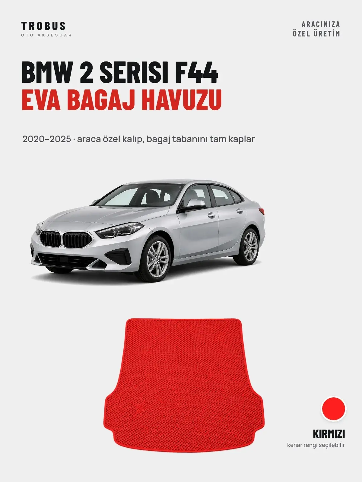 BMW 2 Serisi F44 EVA Bagaj Havuzu (2020–2025) Kırmızı – Araca Özel Kalıp (1)