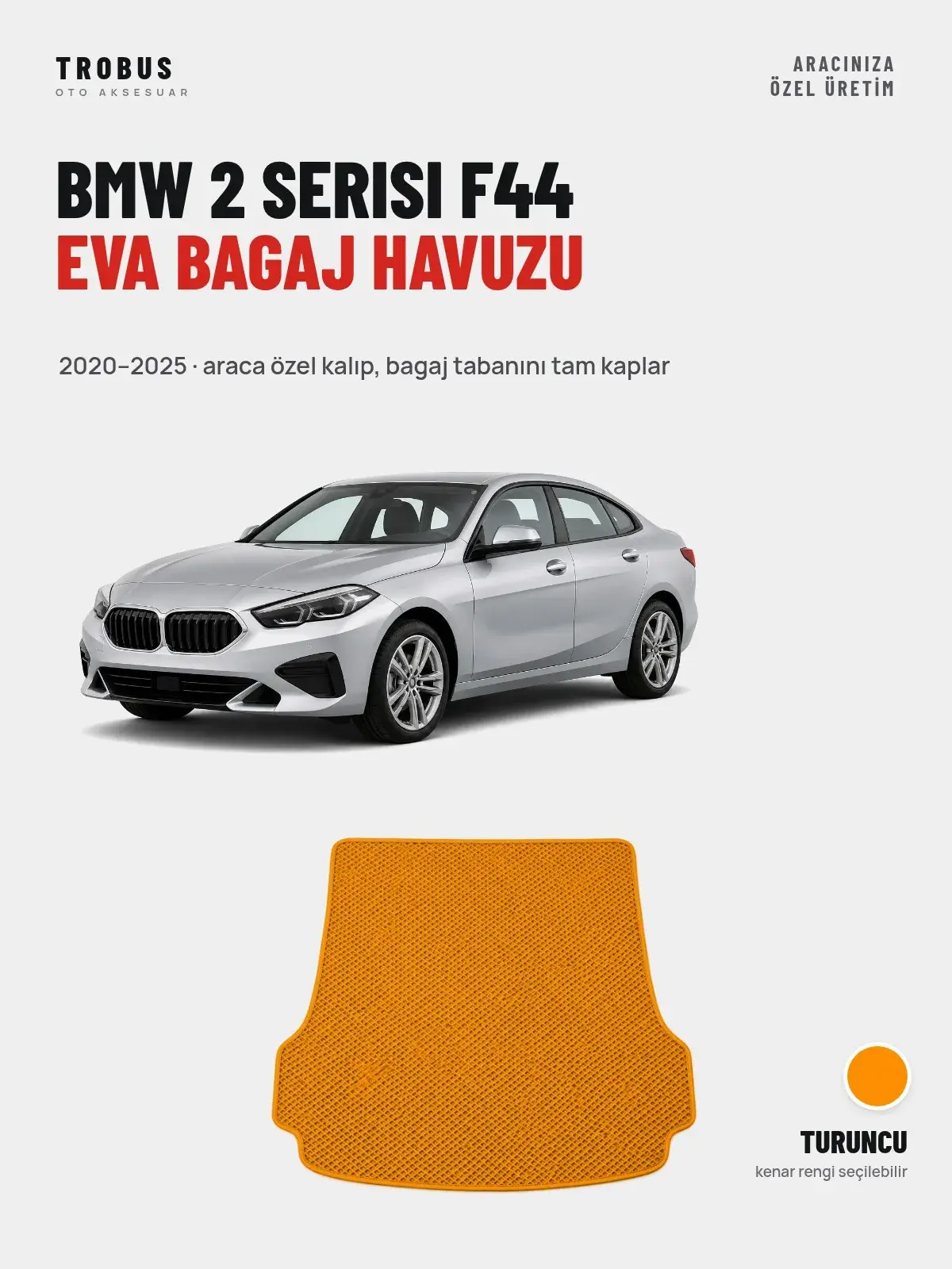 BMW 2 Serisi F44 EVA Bagaj Havuzu (2020–2025) Turuncu – Araca Özel Kalıp (1)