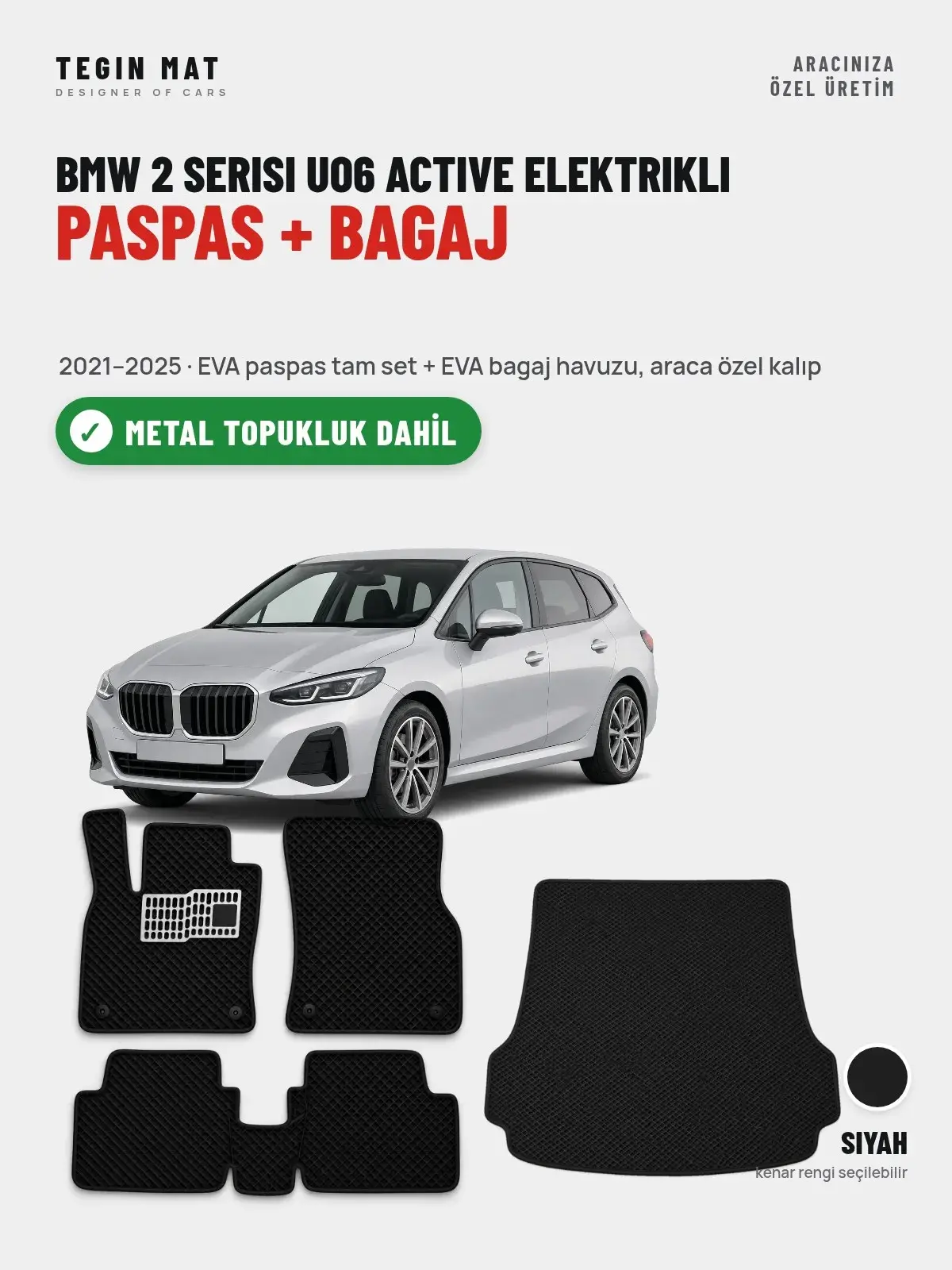 BMW 2 Serisi UO6 Active Elektrikli EVA Paspas + Bagaj Havuzu Seti (2021–2025) Siyah – Metal Topukluk Dahil (1)