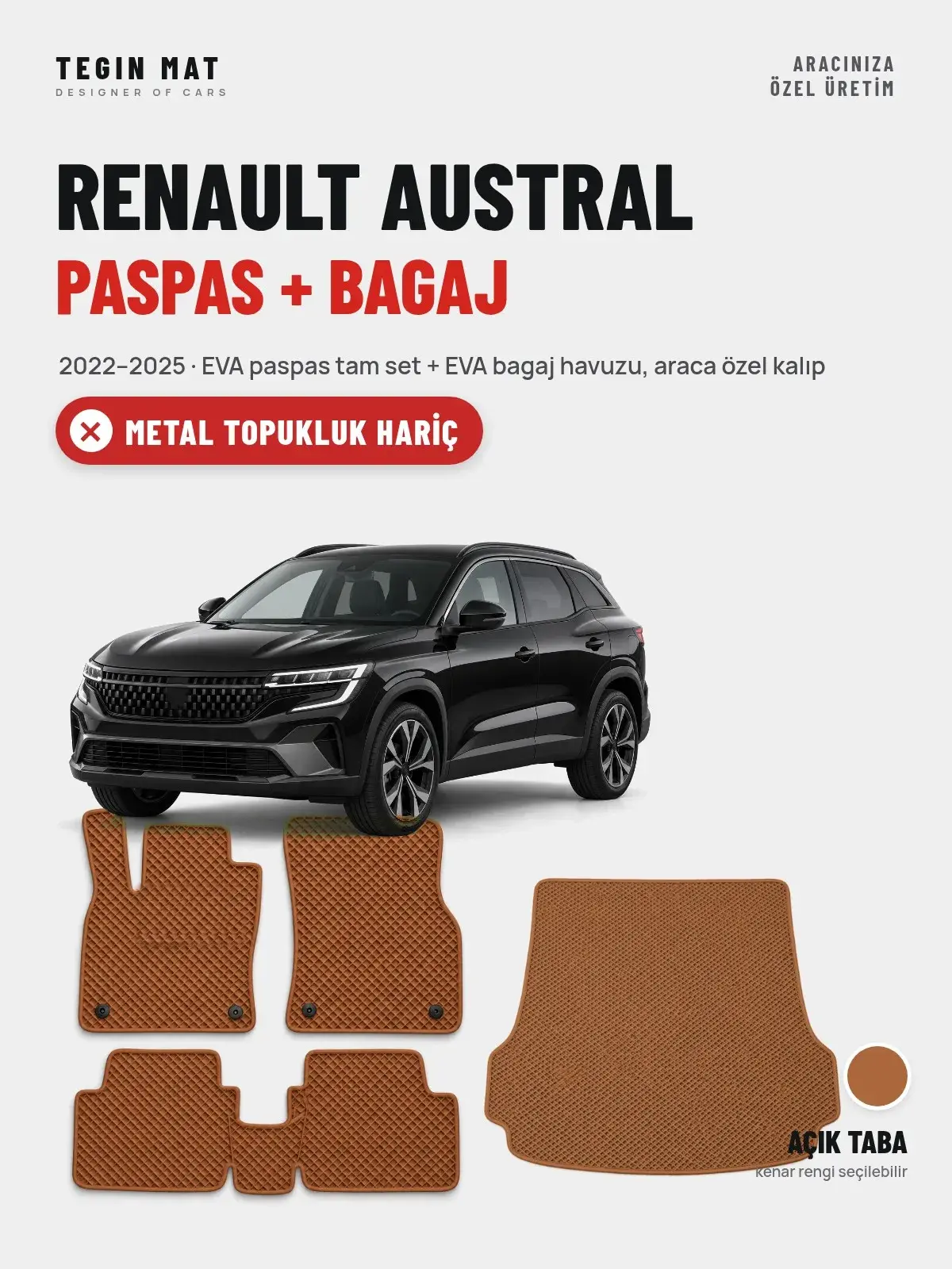 Renault Austral EVA Paspas + Bagaj Havuzu Seti (2022–2025) Açık Taba – Metal Topukluk Hariç (1)