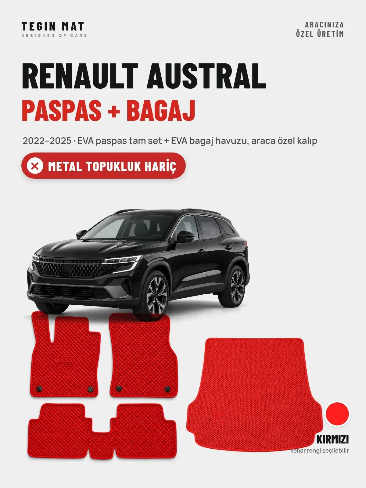 Renault Austral EVA Paspas + Bagaj Havuzu Seti (2022–2025) Kırmızı – Metal Topukluk Hariç (1)