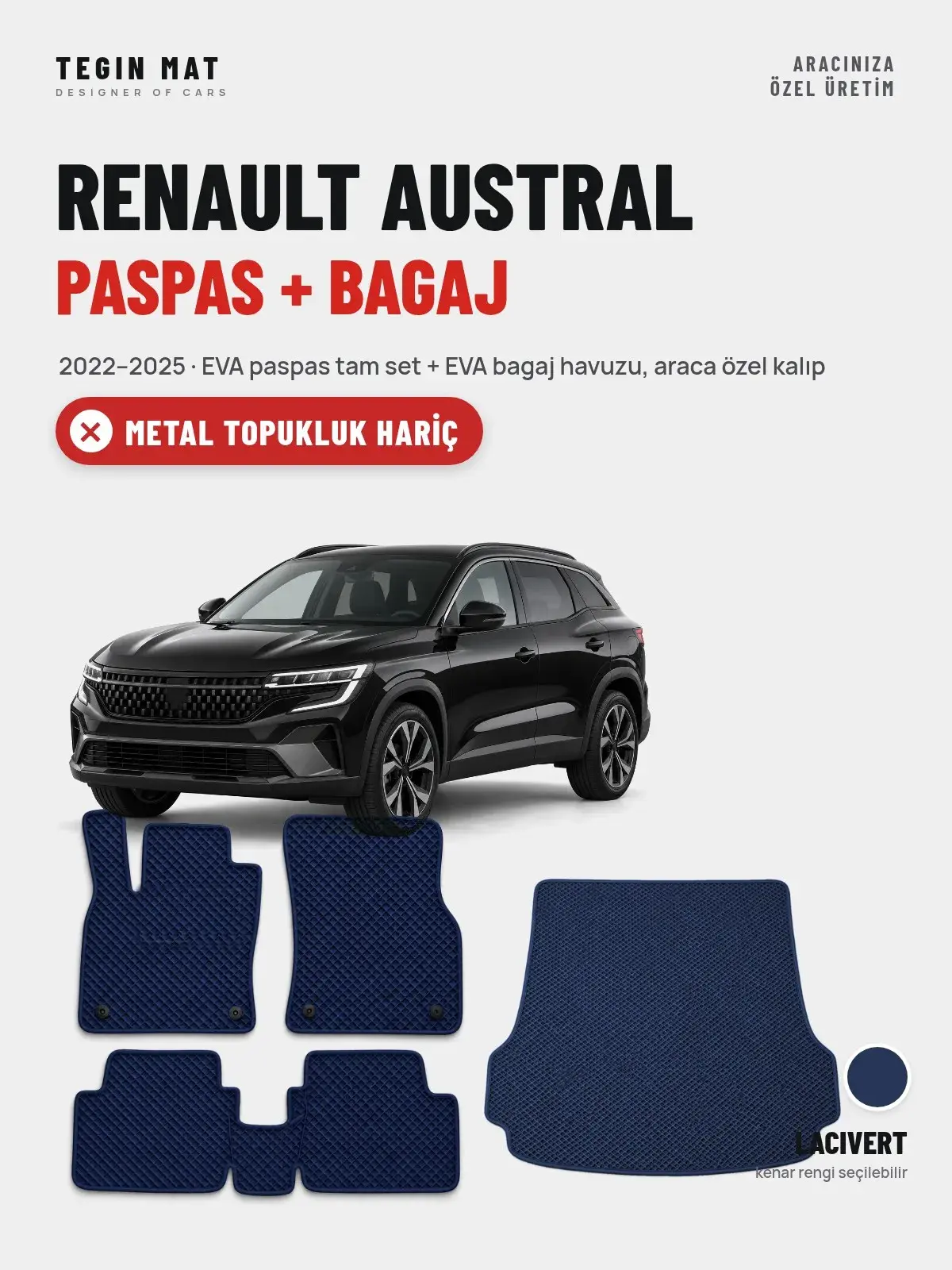 Renault Austral EVA Paspas + Bagaj Havuzu Seti (2022–2025) Lacivert – Metal Topukluk Hariç (1)