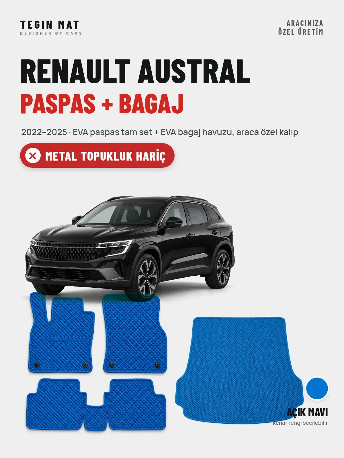 Renault Austral EVA Paspas + Bagaj Havuzu Seti (2022–2025) Açık Mavi – Metal Topukluk Hariç (1)