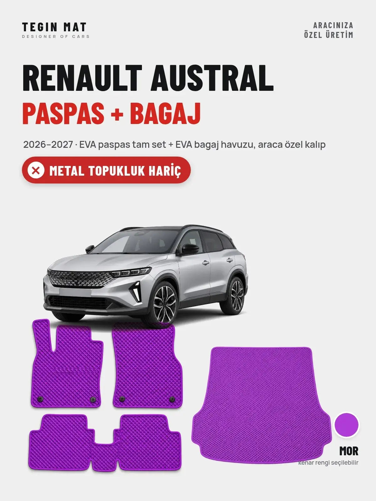Renault Austral EVA Paspas + Bagaj Havuzu Seti (2026–2027) Mor – Metal Topukluk Hariç (1)