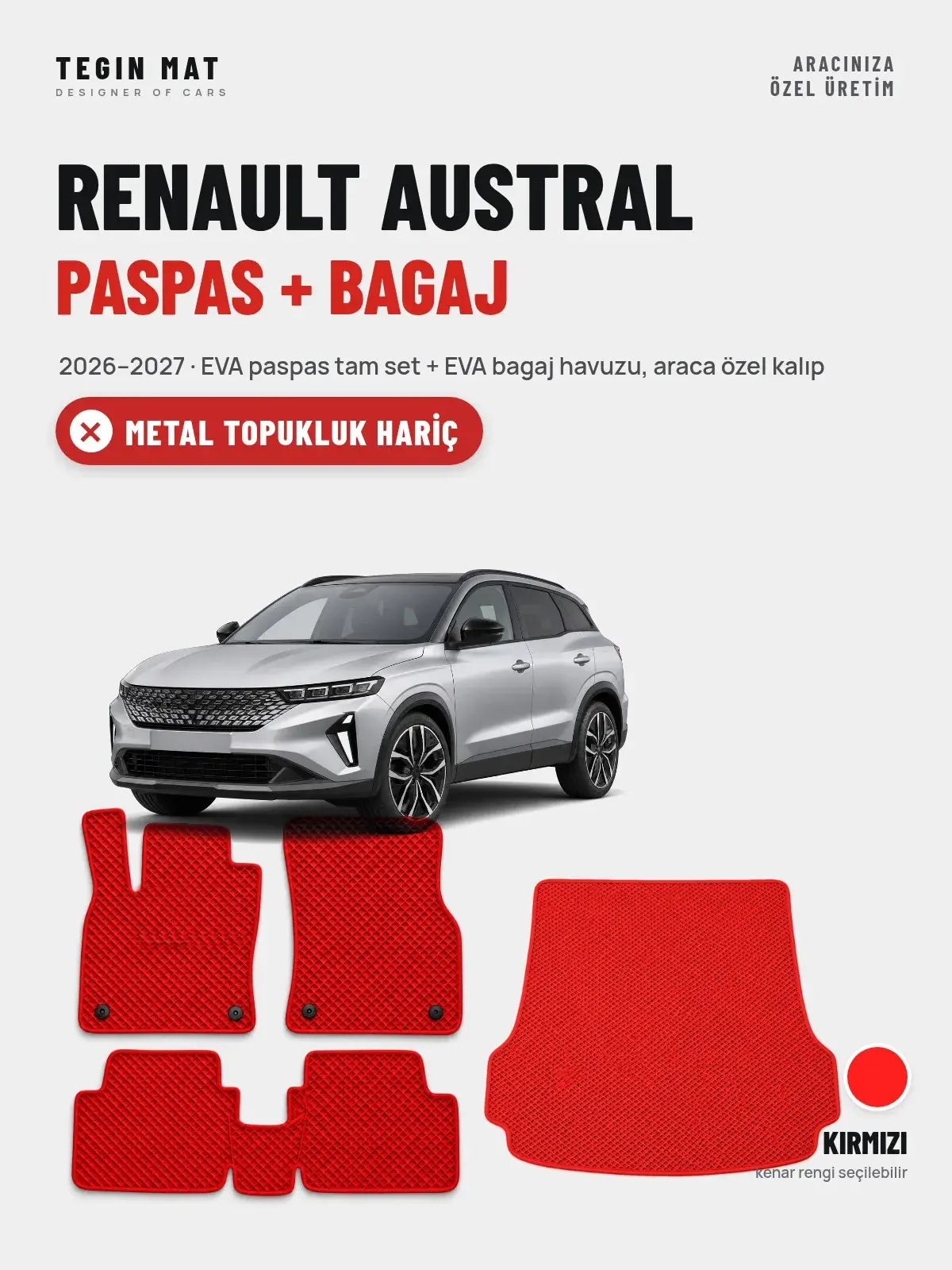 Renault Austral EVA Paspas + Bagaj Havuzu Seti (2026–2027) Kırmızı – Metal Topukluk Hariç (1)