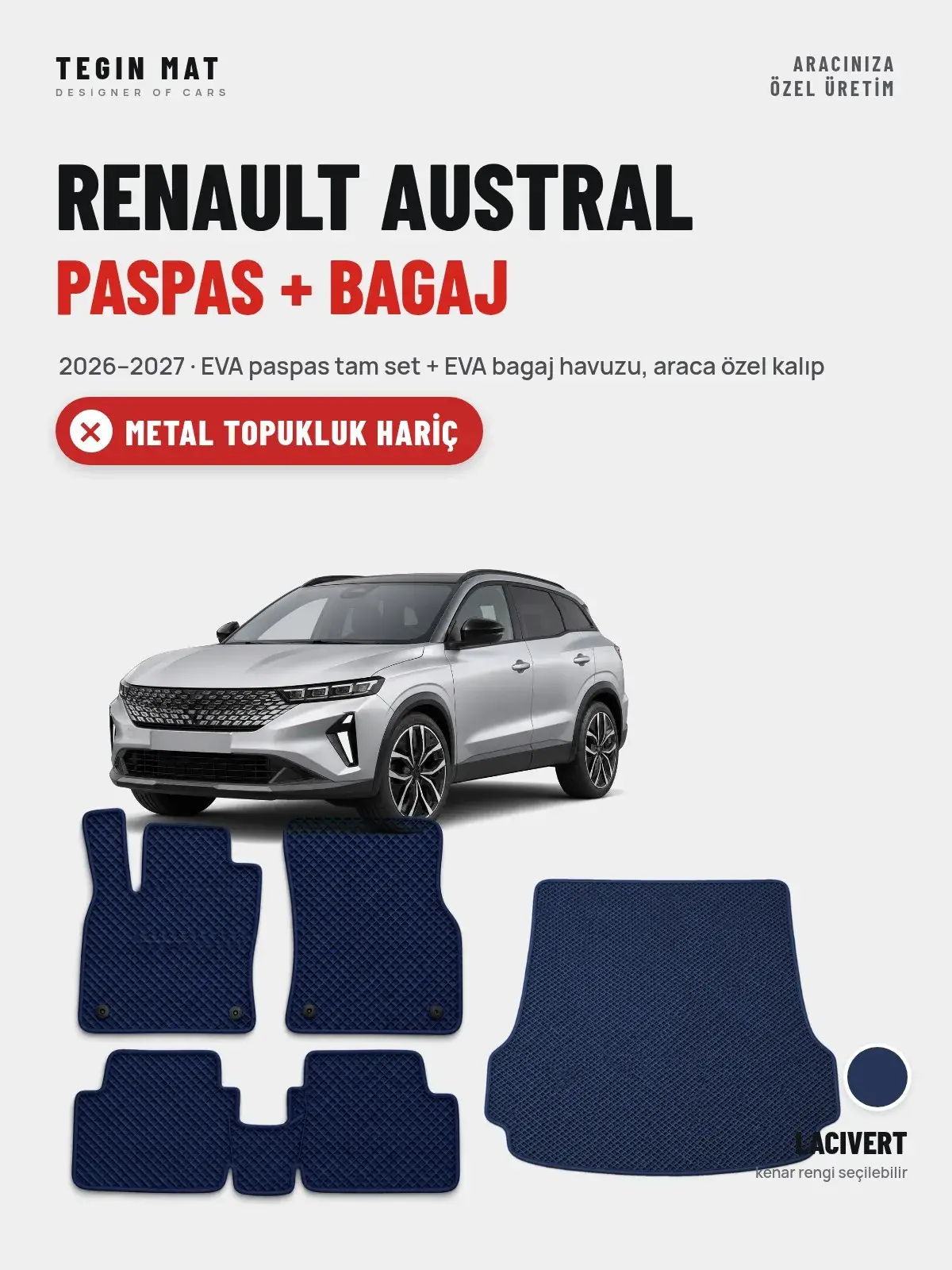 Renault Austral EVA Paspas + Bagaj Havuzu Seti (2026–2027) Lacivert – Metal Topukluk Hariç (1)