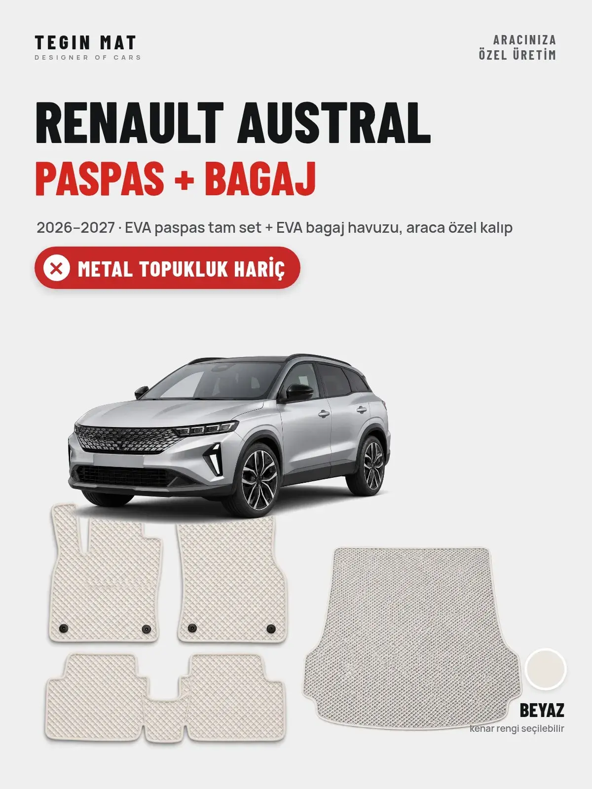 Renault Austral EVA Paspas + Bagaj Havuzu Seti (2026–2027) Beyaz – Metal Topukluk Hariç (1)