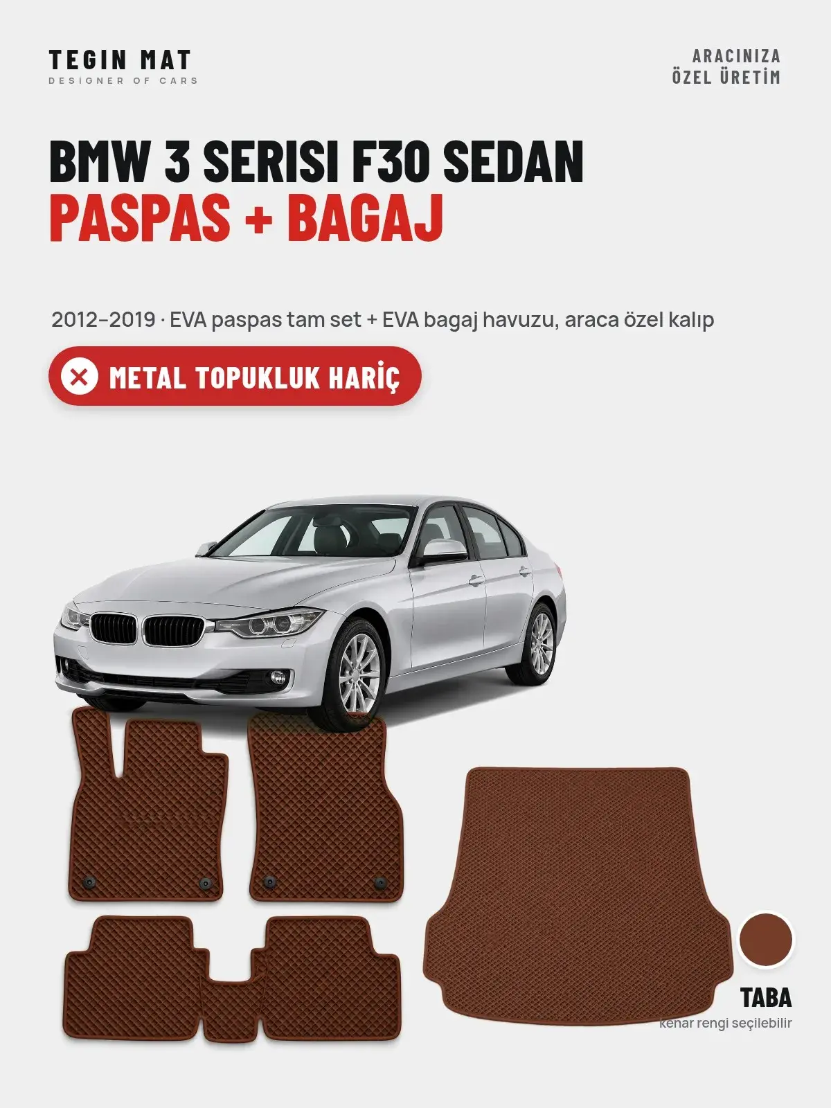 BMW 3 Serisi F30 Sedan EVA Paspas + Bagaj Havuzu Seti (2012–2019) Taba – Metal Topukluk Hariç (1)