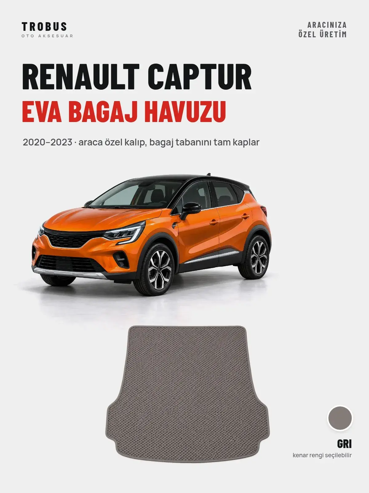 Renault Captur EVA Bagaj Havuzu (2020–2023) Gri – Araca Özel Kalıp (1)