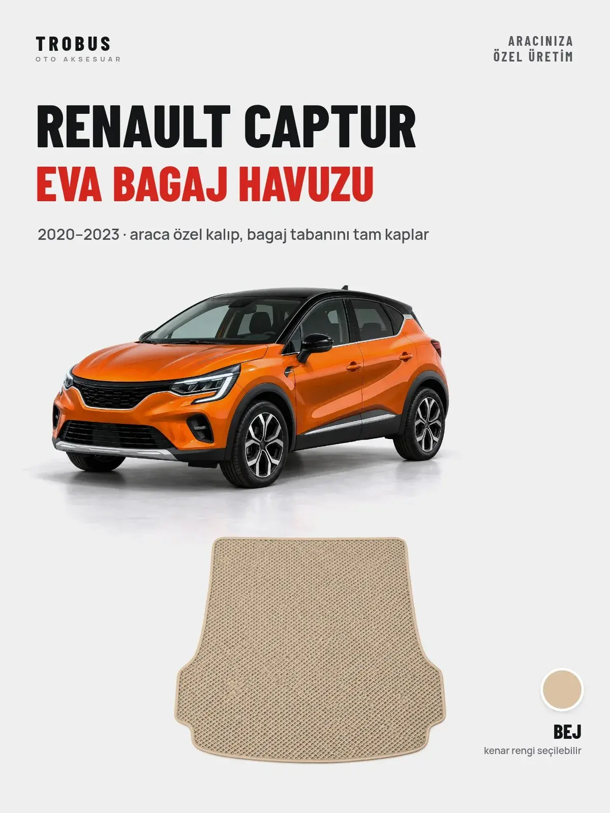 Renault Captur EVA Bagaj Havuzu (2020–2023) Bej – Araca Özel Kalıp (1)