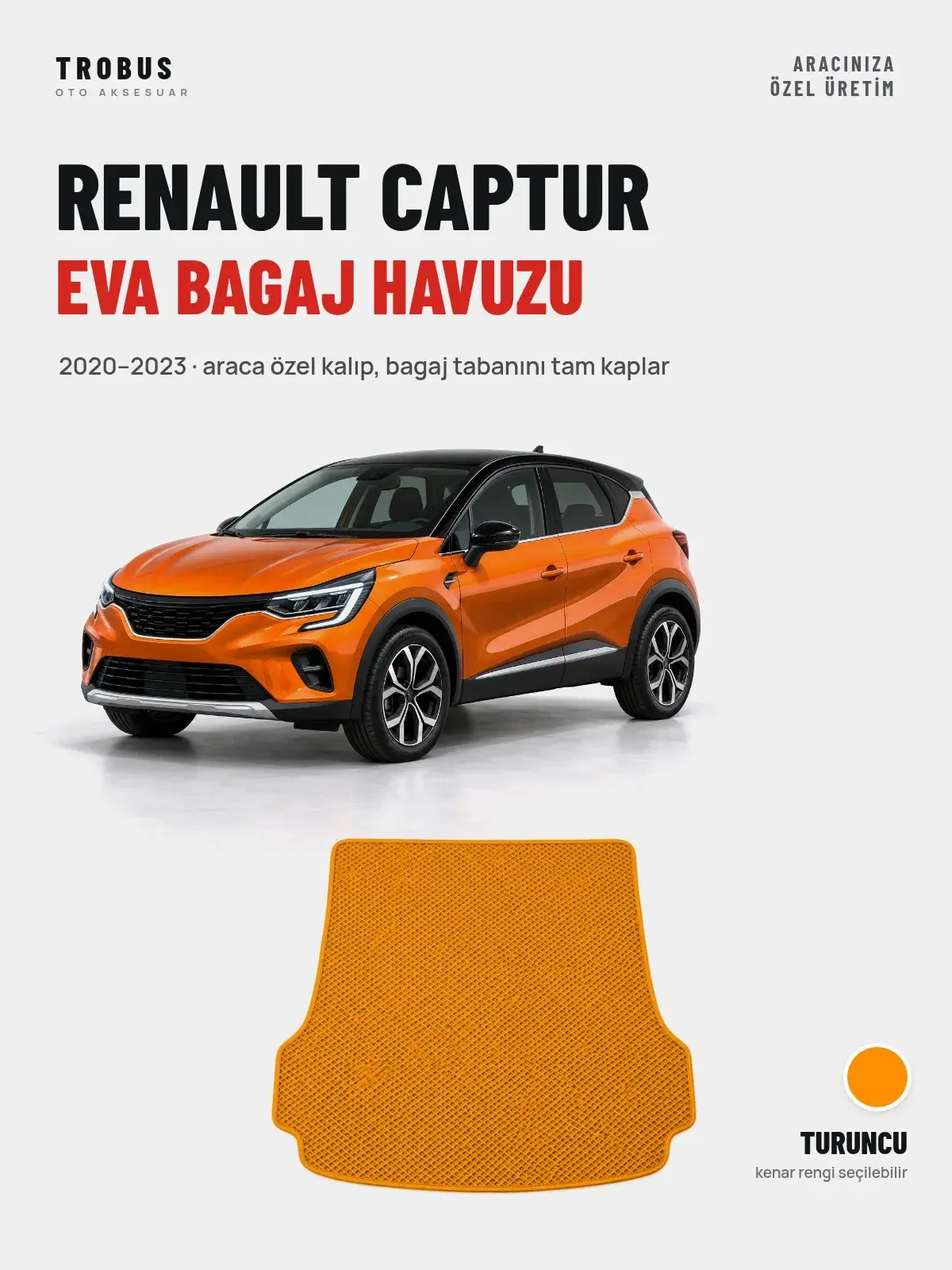 Renault Captur EVA Bagaj Havuzu (2020–2023) Turuncu – Araca Özel Kalıp (1)