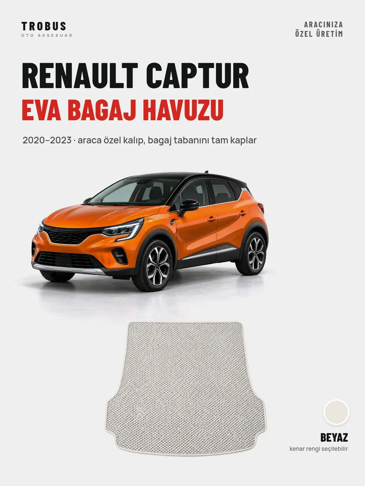 Renault Captur EVA Bagaj Havuzu (2020–2023) Beyaz – Araca Özel Kalıp (1)