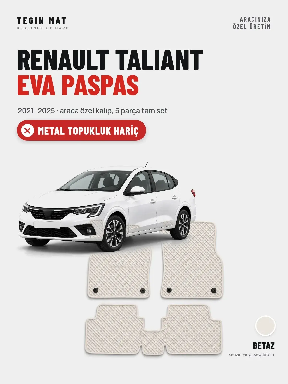 Renault Taliant EVA Oto Paspas Tam Set (2021–2025) Beyaz – Metal Topukluk Hariç (1)