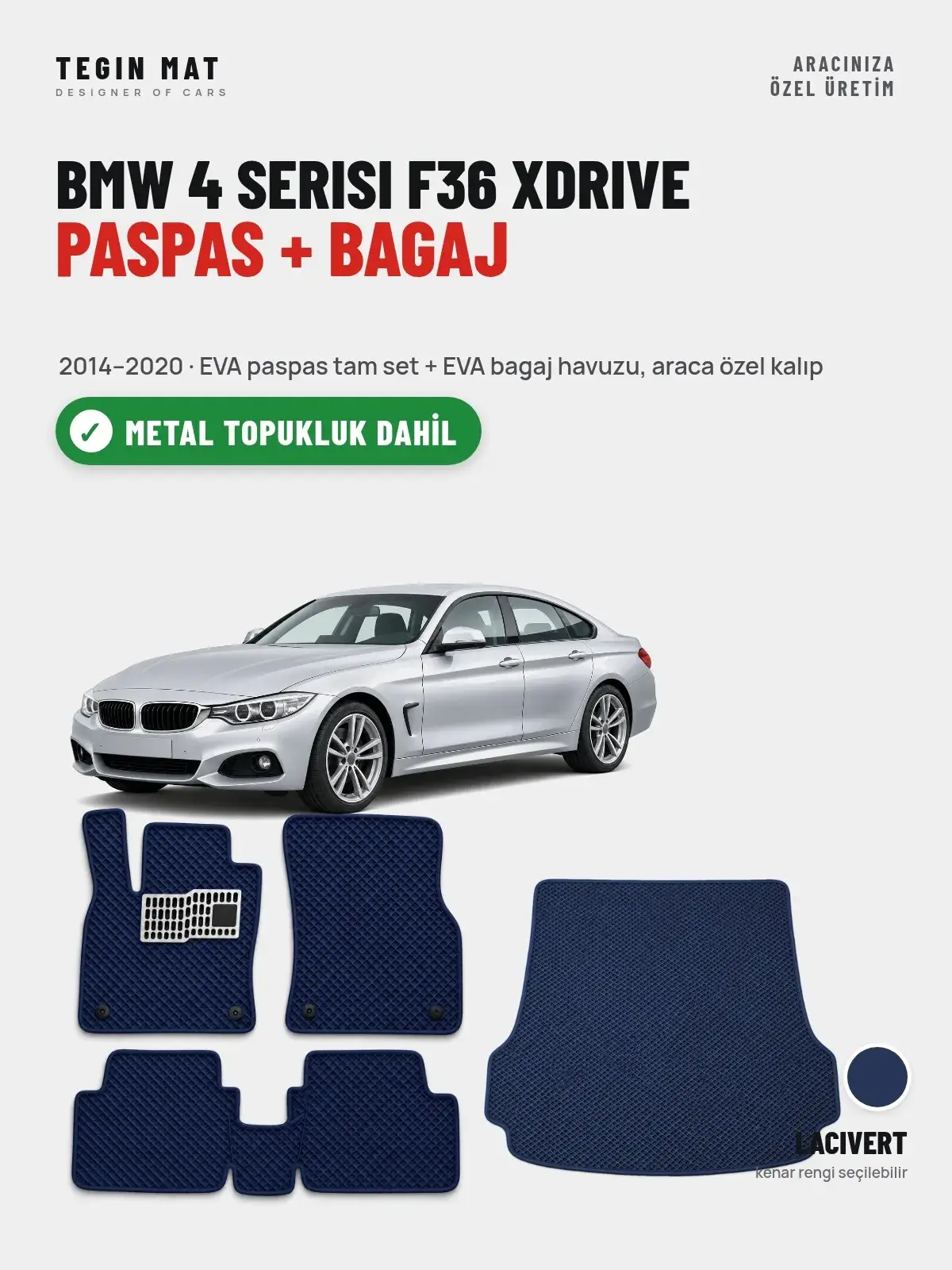 BMW 4 Serisi F36 Xdrive EVA Paspas + Bagaj Havuzu Seti (2014–2020) Lacivert – Metal Topukluk Dahil (1)