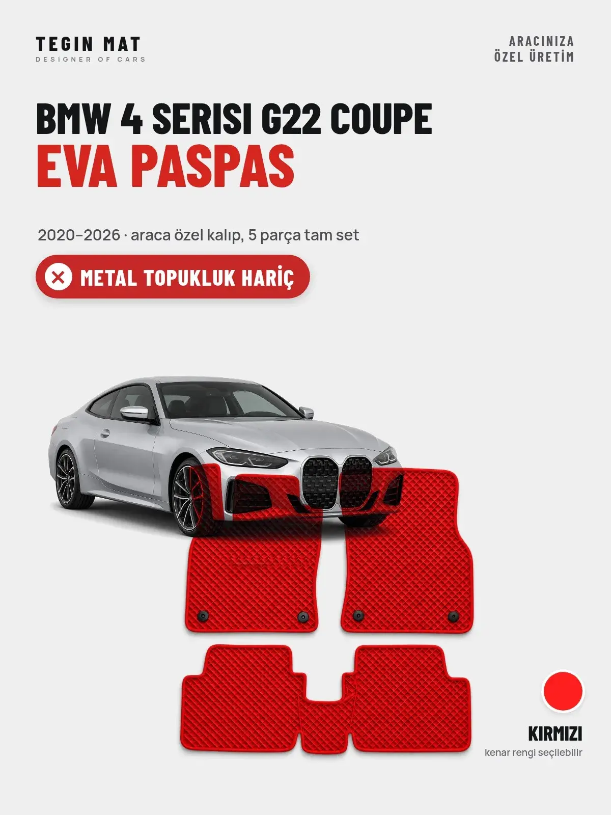 BMW 4 Serisi G22 Coupe EVA Oto Paspas Tam Set (2020–2026) Kırmızı – Metal Topukluk Hariç (1)