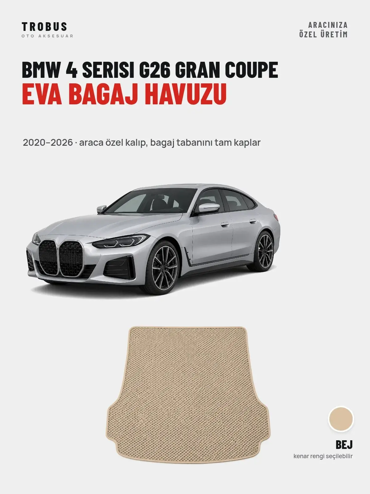 BMW 4 Serisi G26 Gran Coupe EVA Bagaj Havuzu (2020–2026) Bej – Araca Özel Kalıp (1)